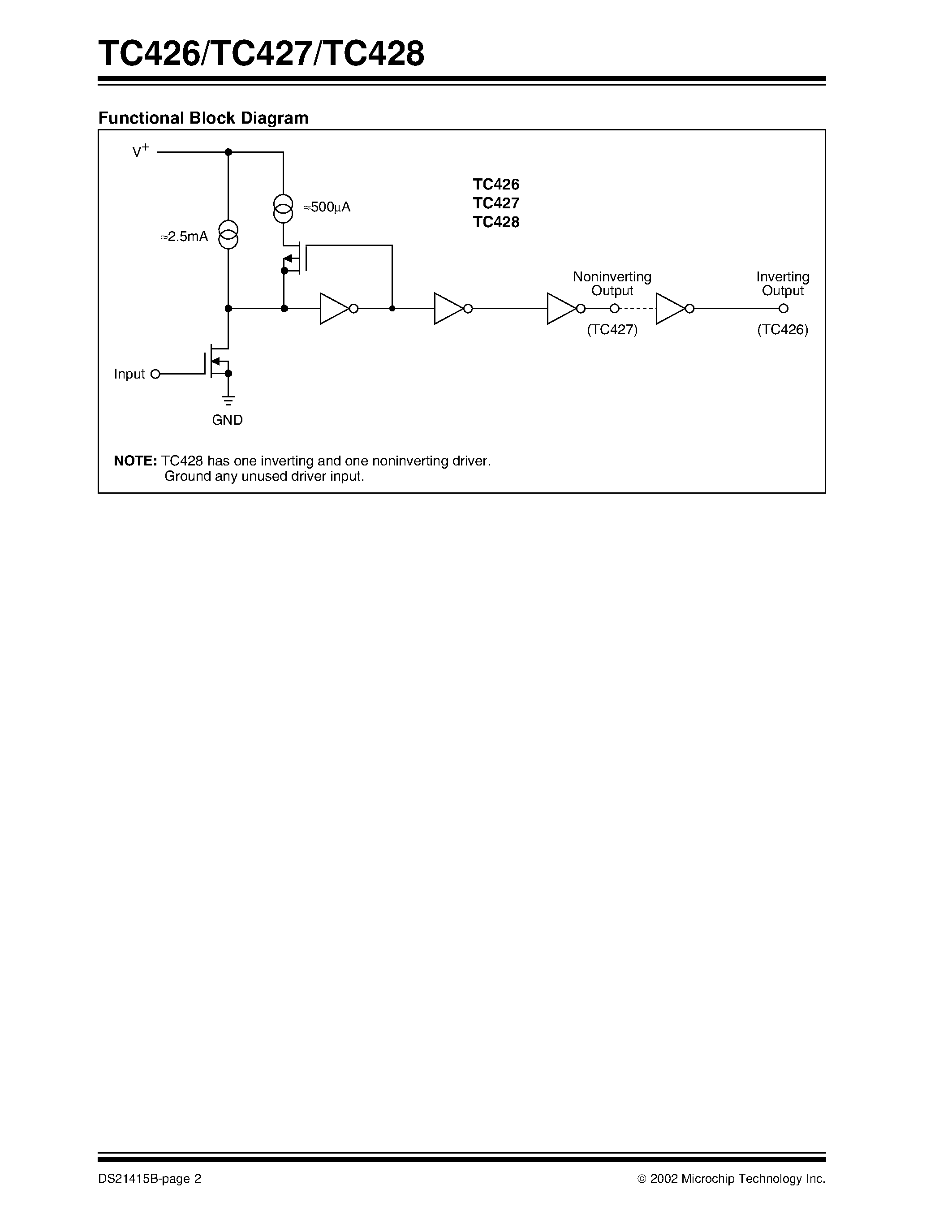 Datasheet TC426 page 2 Datasheet TC426 - (TC426 - TC428) 1.5A Dual High-Speed Power MOSFET Drivers page 2