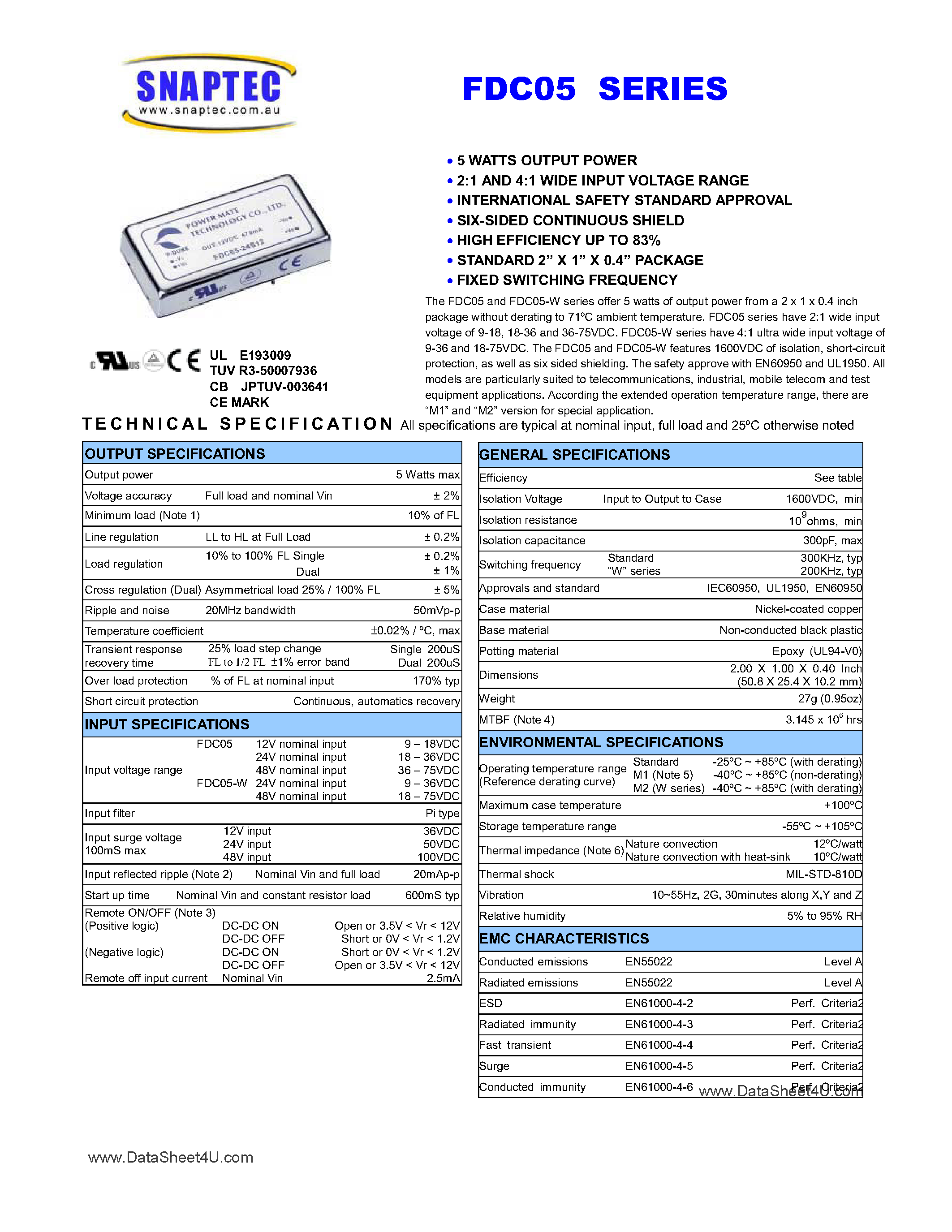 Даташит на микросхему FDC05 страница 1 Даташит FDC05 - 5 WATTS OUTPUT POWER страница 1