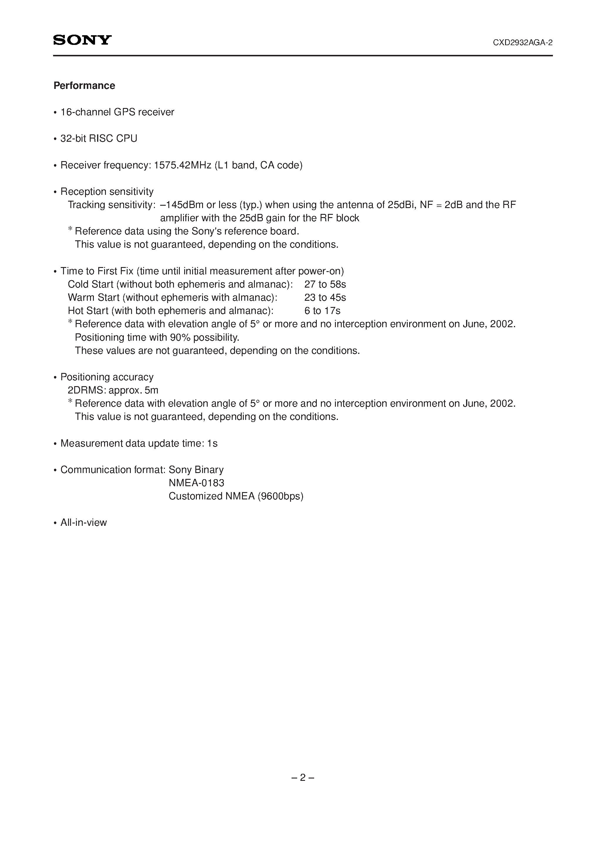 Datasheet CXD2932AGA-2 - GPS Base Band LSI page 2