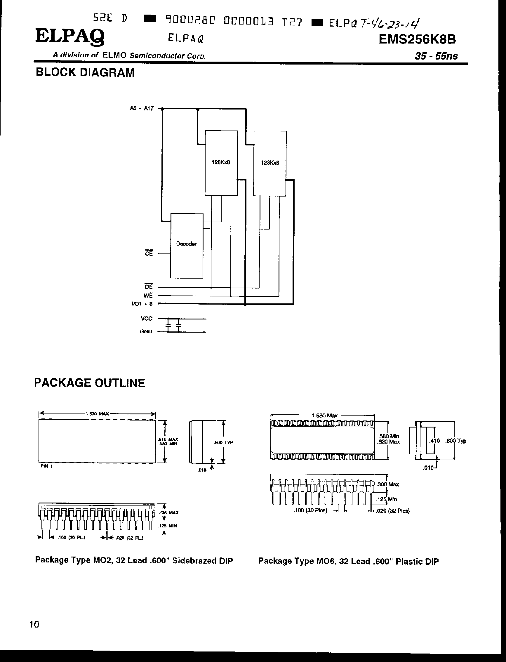 Даташит EMS256K8B - 2Mb CMOS Static SRAM страница 2