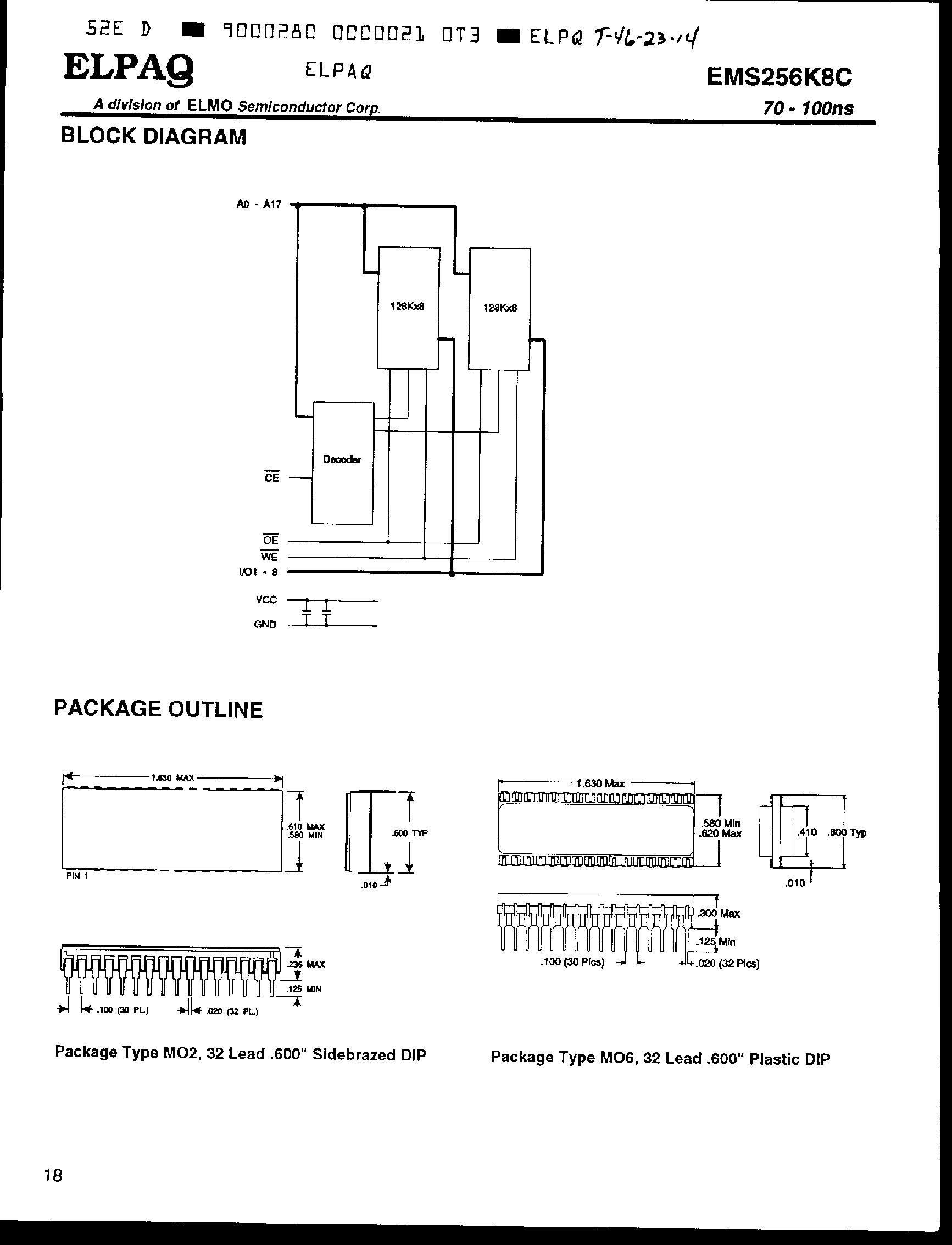 Даташит EMS256K8C - 2Mb CMOS Static SRAM страница 2