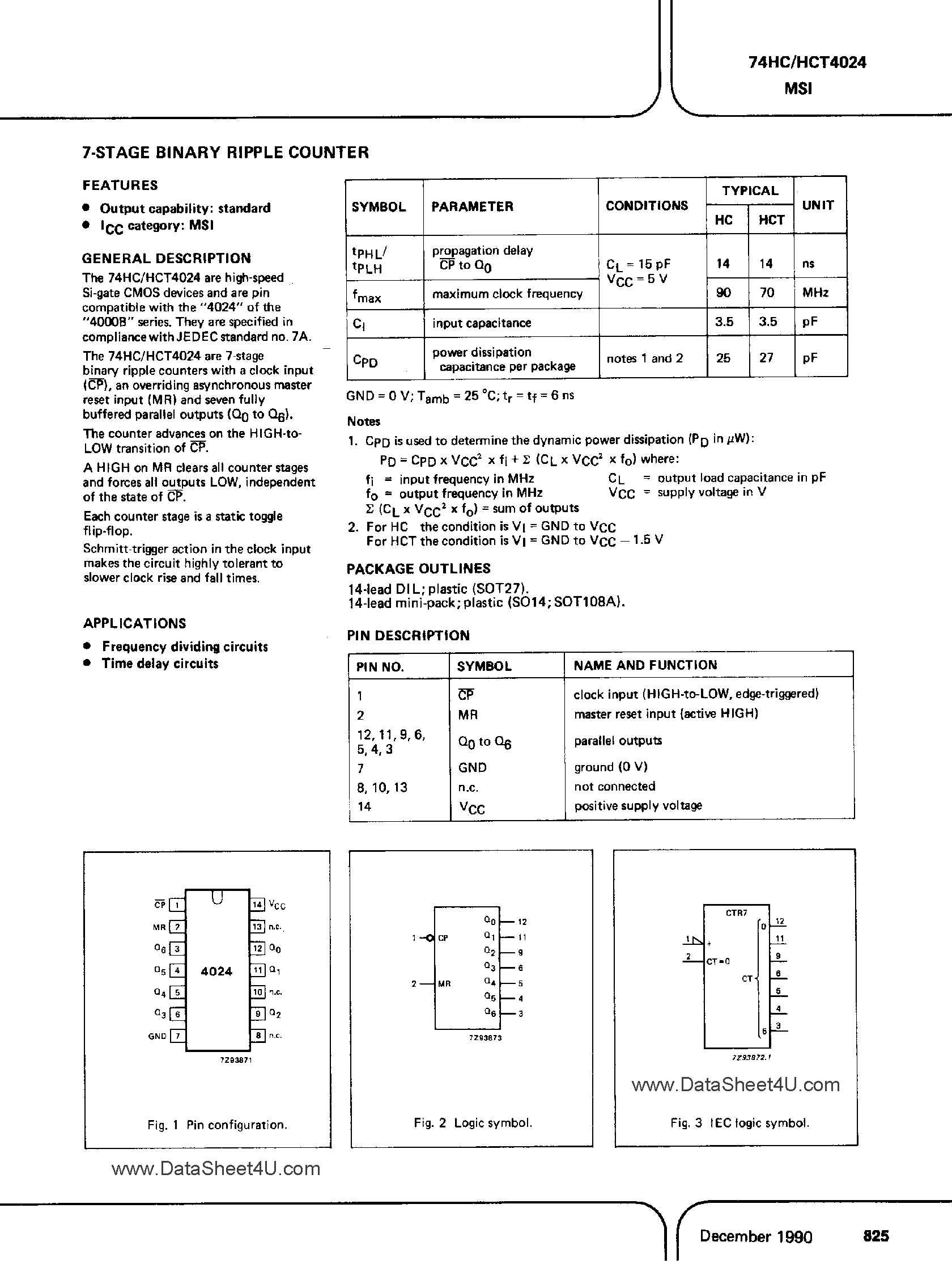 Datasheet PC74HCT4024 page 1 Datasheet PC74HCT4024 - 7-Stage Binary Ripple Counter page 1