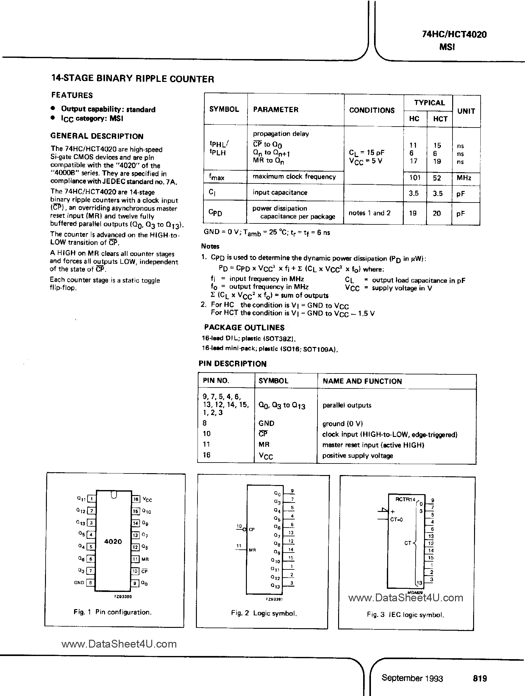 Datasheet PC74HCT4020 - 14-Stage Binary Ripple Counter page 1