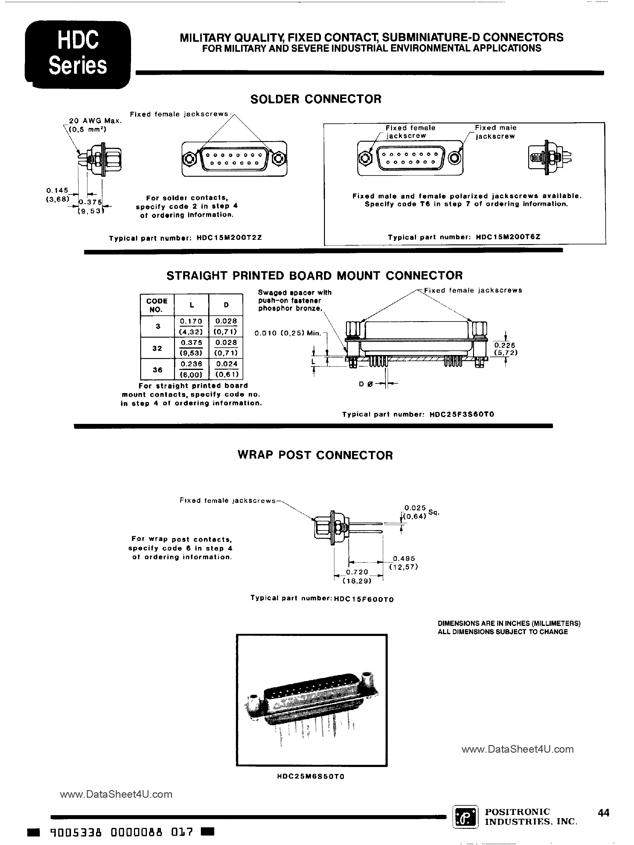 Даташит HDC15Fxxxx - (HDC Series) Solder Connector страница 1