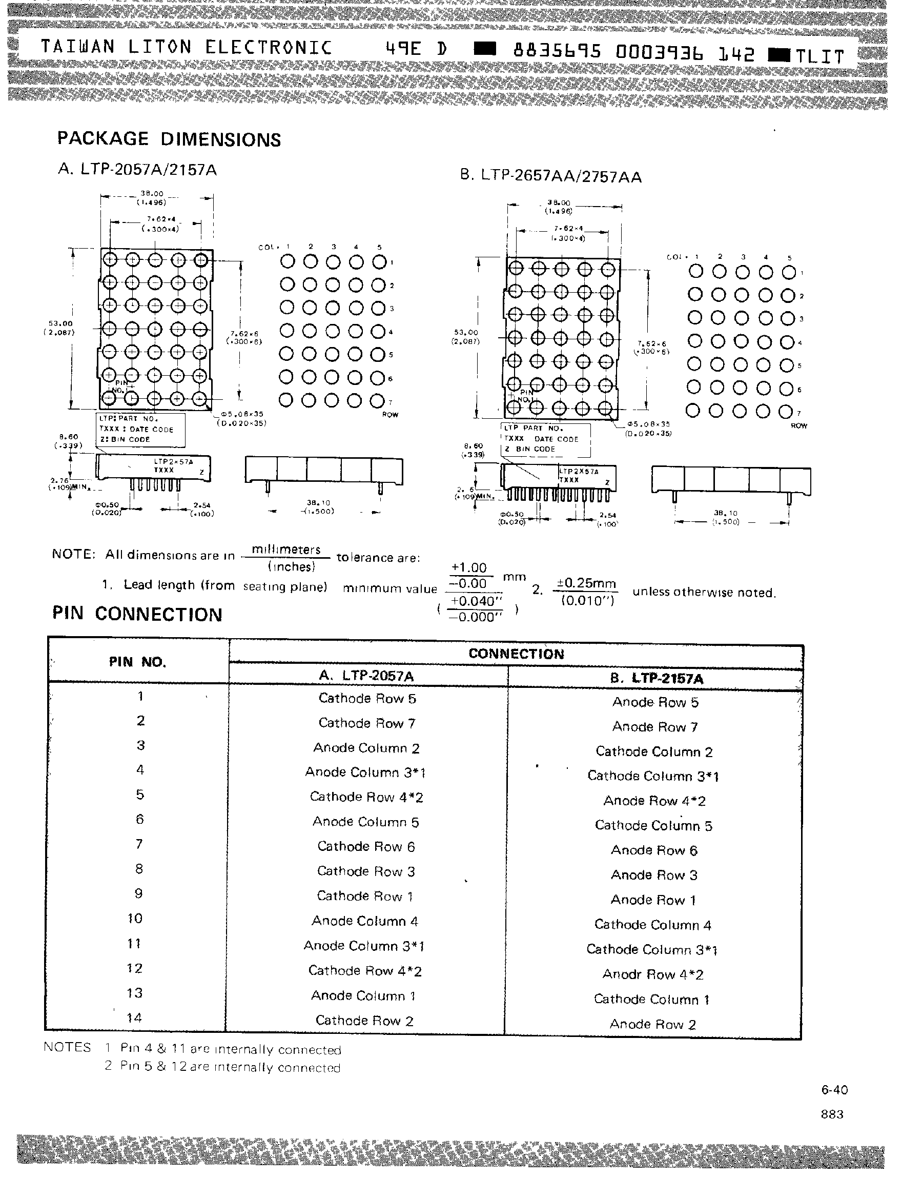 Даташит на микросхему LTP-2057A страница 2 Даташит LTP-2057A - (LTP-2057A - LTP-2757A) 5 X 7 DOT MATRIX LED DISPLAY страница 2