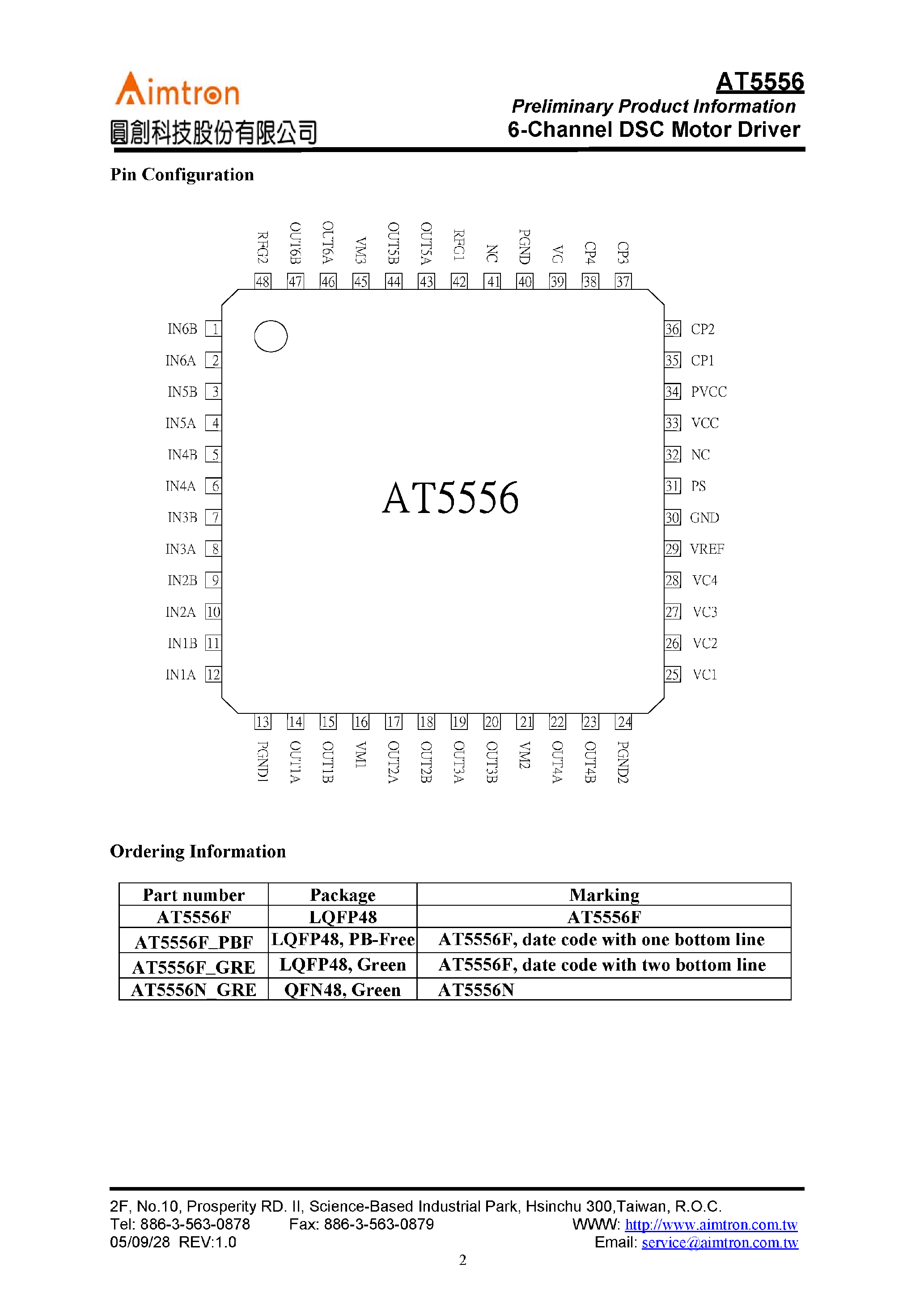 Datasheet AT5556 page 2 Datasheet AT5556 - 6-CHANNEL DSC MOTOR DRIVER page 2