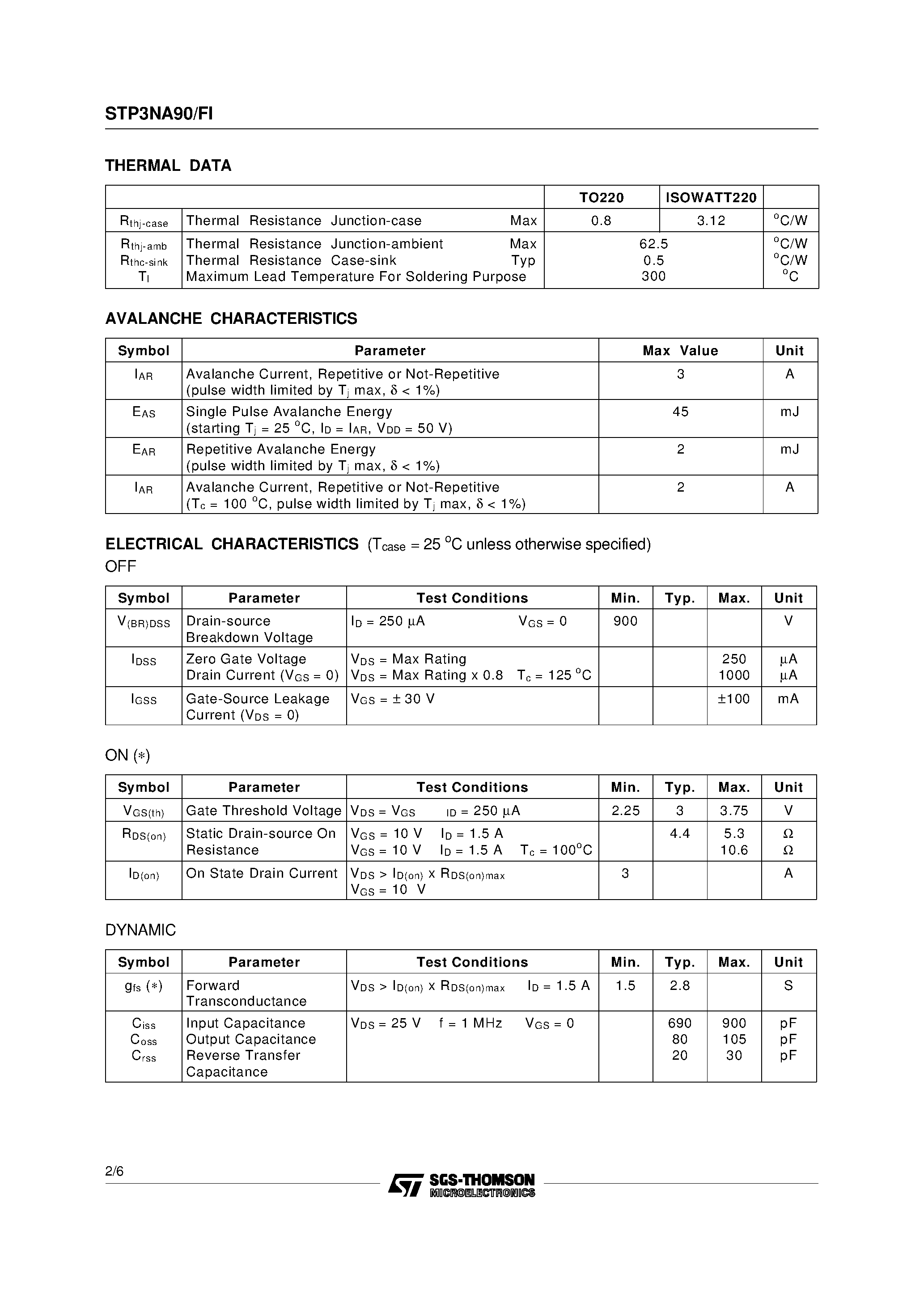 Datasheet STP3NA90 - N - CHANNEL ENHANCEMENT MODE FAST POWER MOS TRANSISTOR page 2