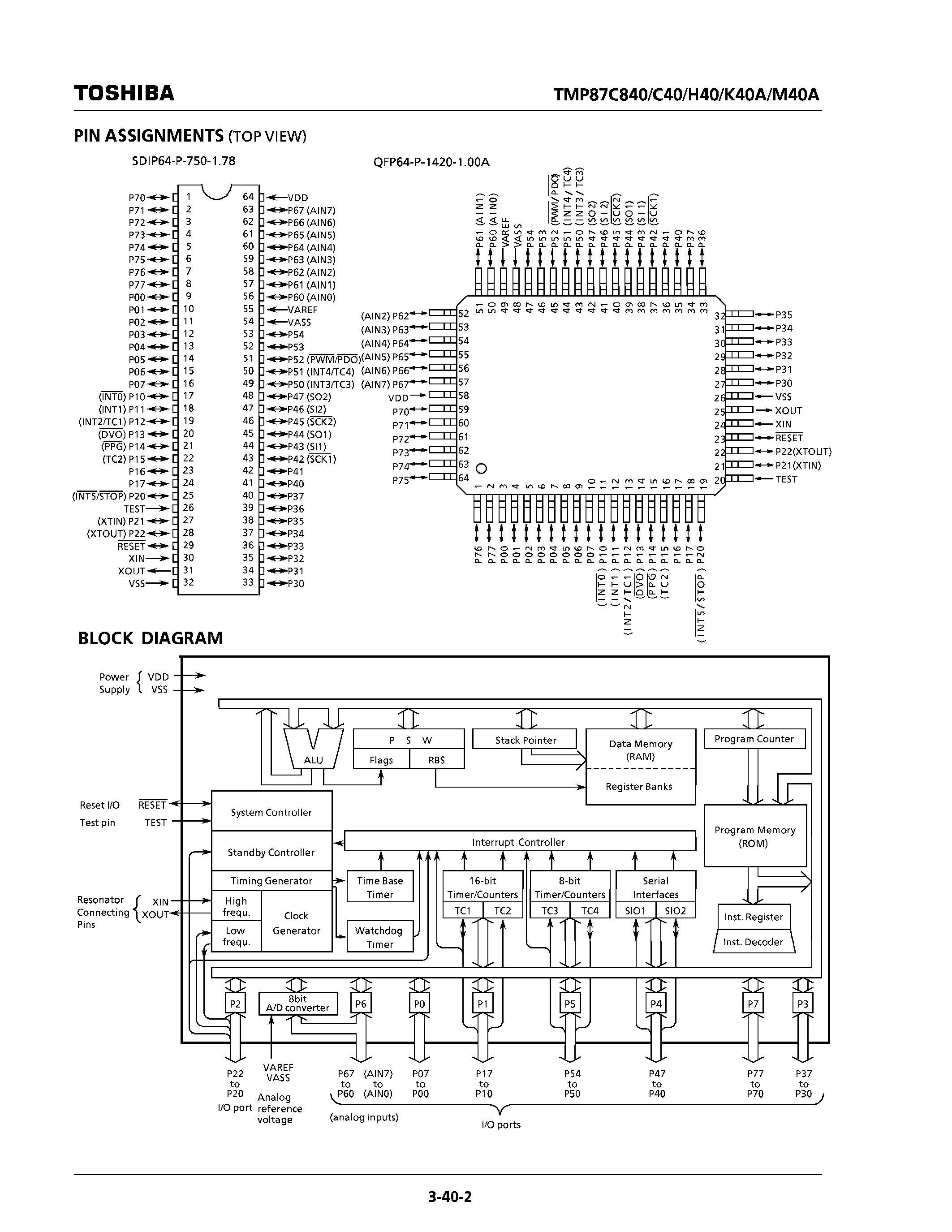 Даташит TMP87C840 - (TMP87Cx40) CMOS 8-Bit Microcontroller страница 2