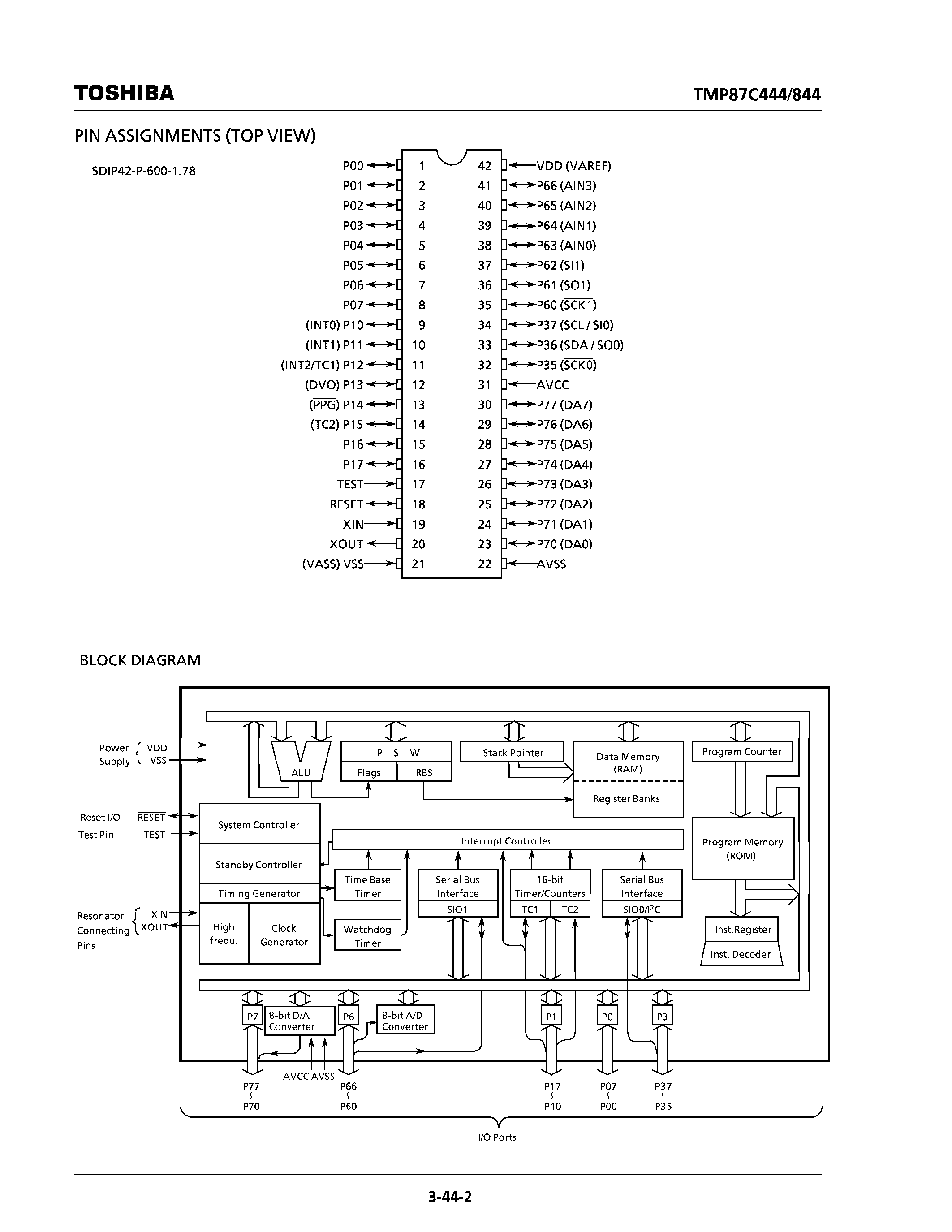 Datasheet TMP87C444 page 2 Datasheet TMP87C444 - (TMP87Cx44) CMOS 8-Bit Microcontroller page 2