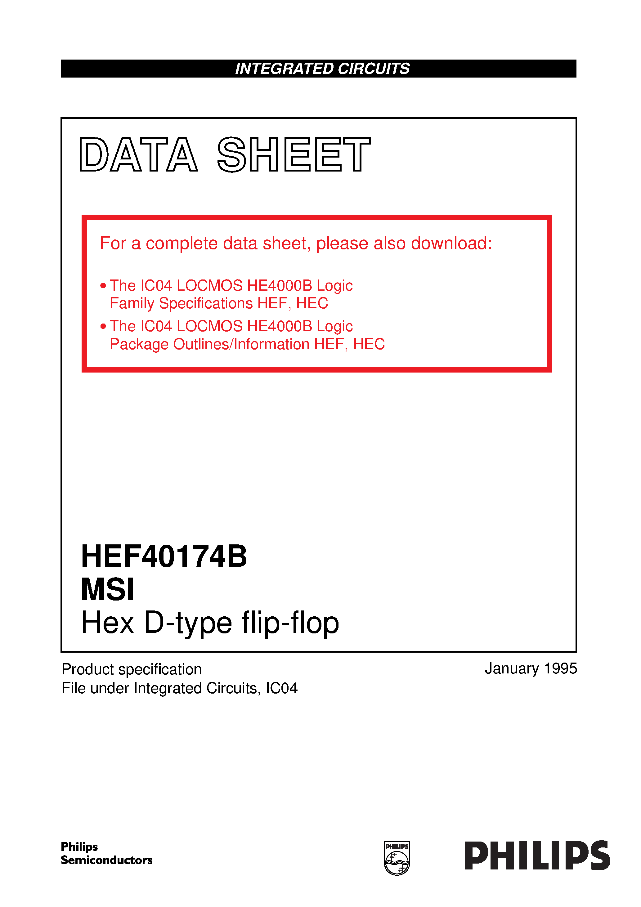 Даташит на микросхему HEF40174B страница 1 Даташит HEF40174B - Hex D-type flip-flop страница 1