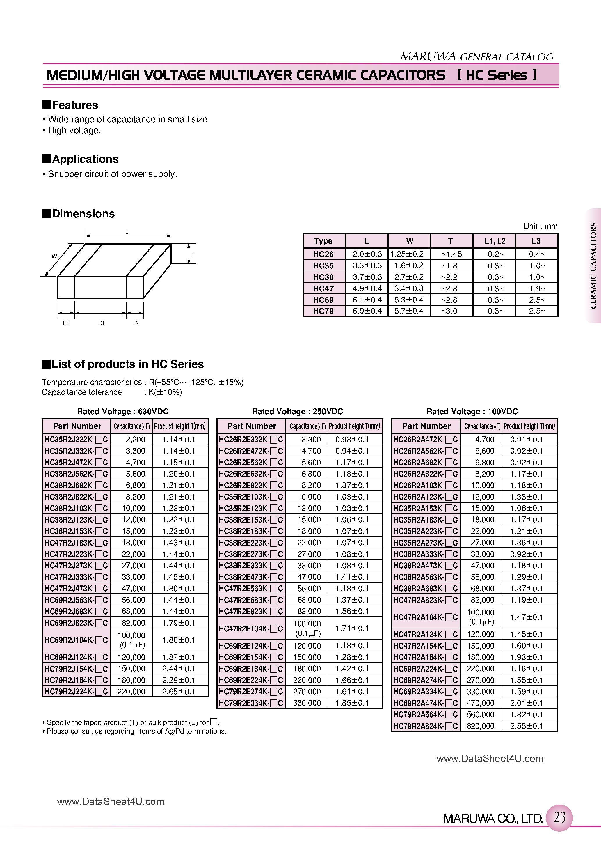 Datasheet HC35R2xxxx - (HC3x Series) MEDIUM/HIGH VOLTAGE MULTILAYER CERAMIC CAPACITORS page 1