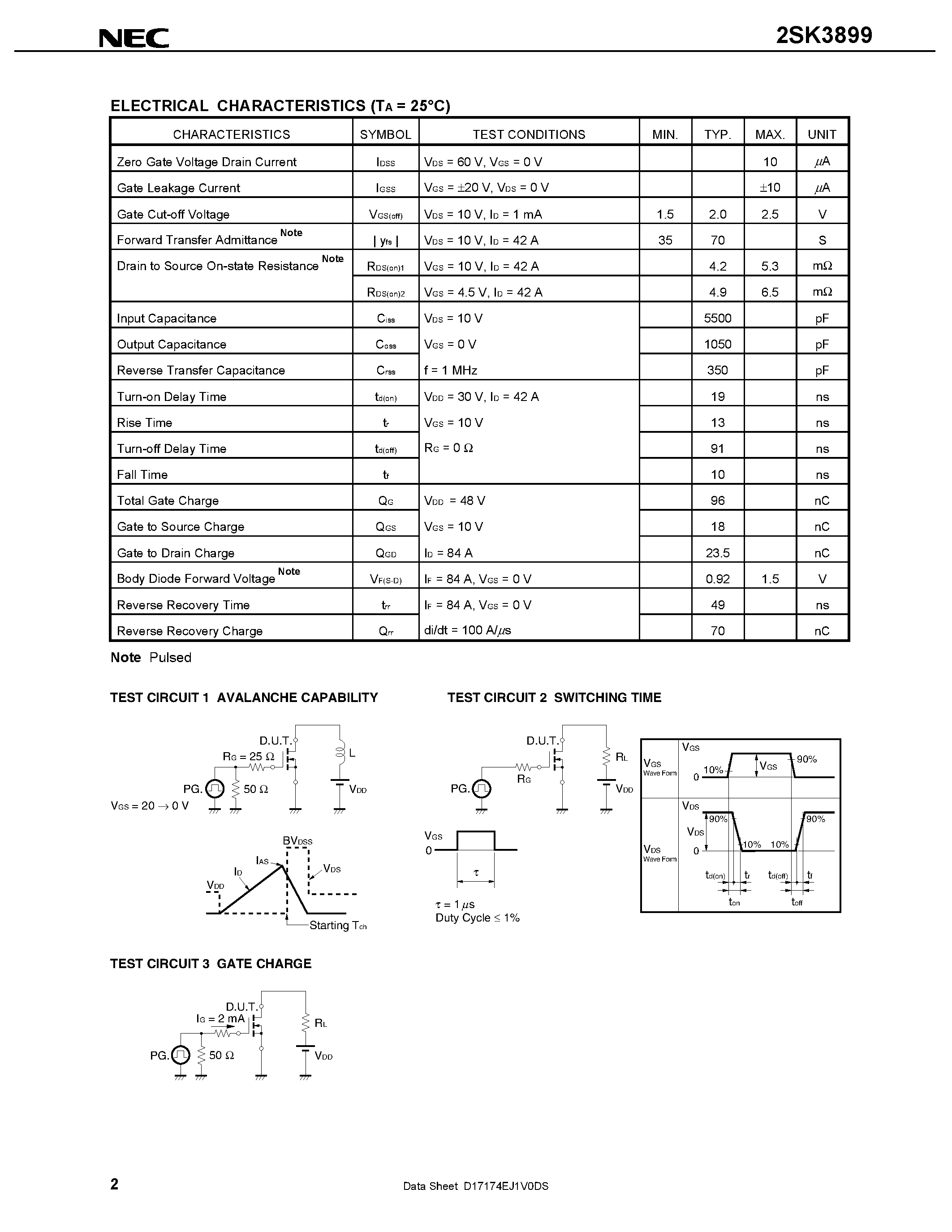 Datasheet 2SK3899 - SWITCHING N-CHANNEL POWER MOSFET page 2