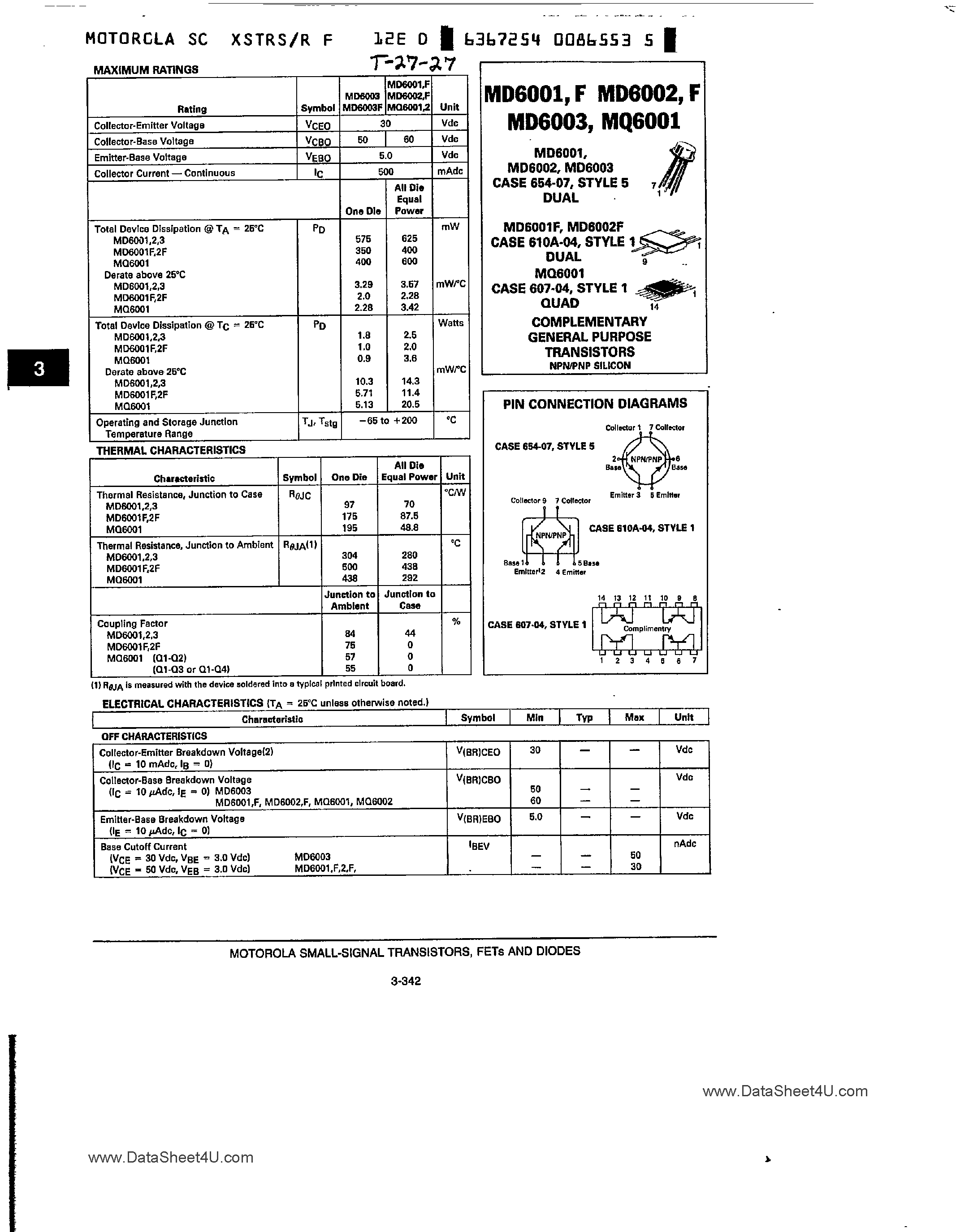 Datasheet MQ6001 page 1 Datasheet MQ6001 - General Purpose Transistors page 1