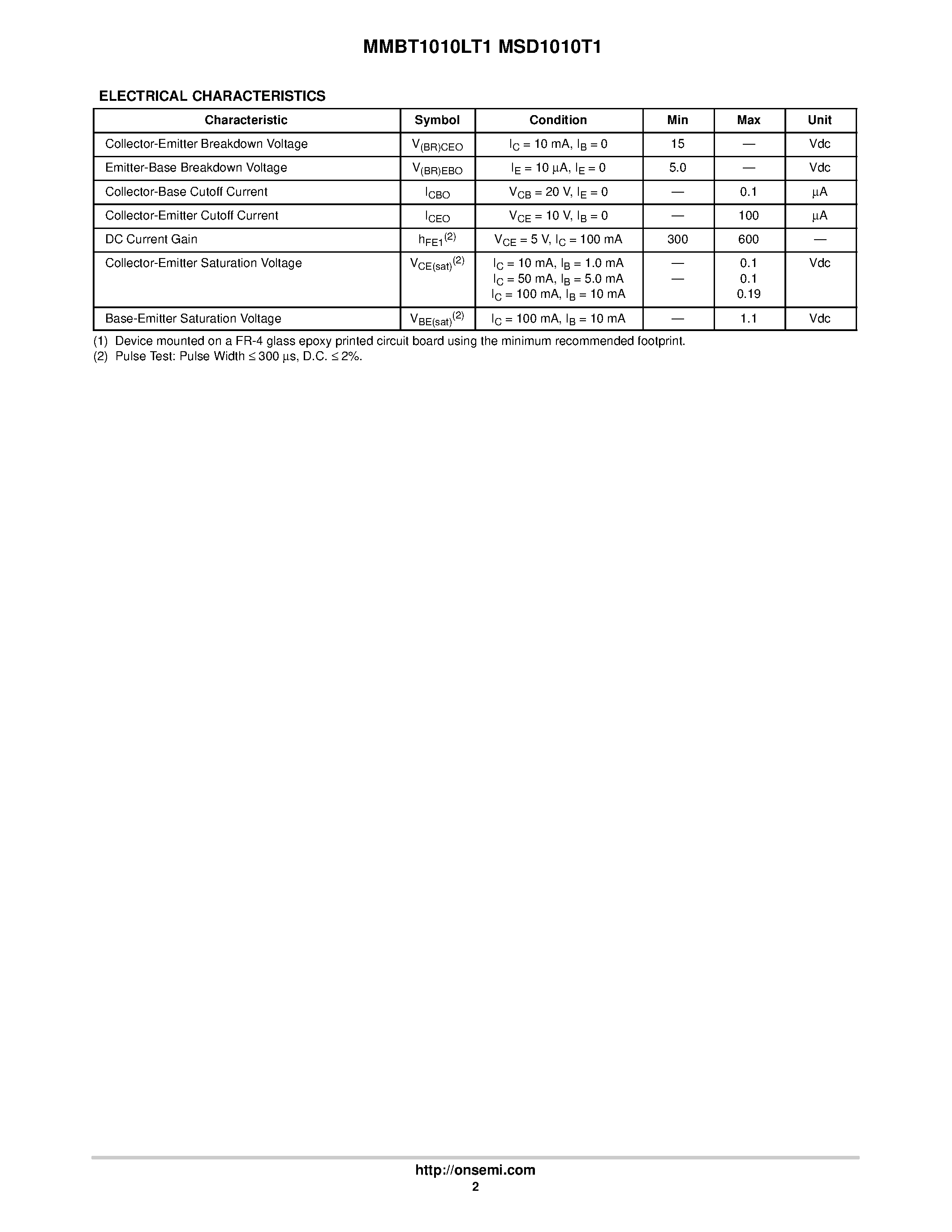 Datasheet MSD1010T1 - Low Saturation Volgate PNP Silicon Driver Transistors page 2