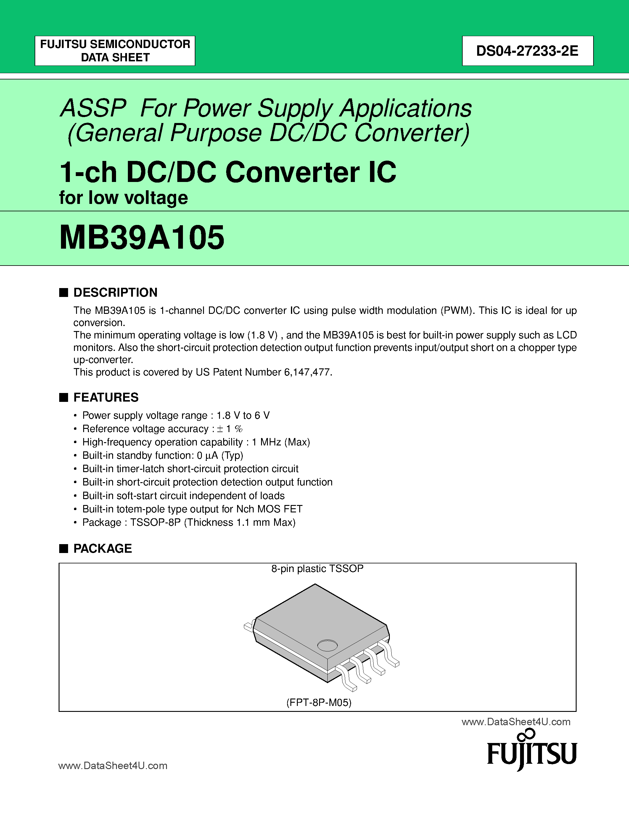 Datasheet MB39A105 - 1-Channel DC/DC Converter IC page 1