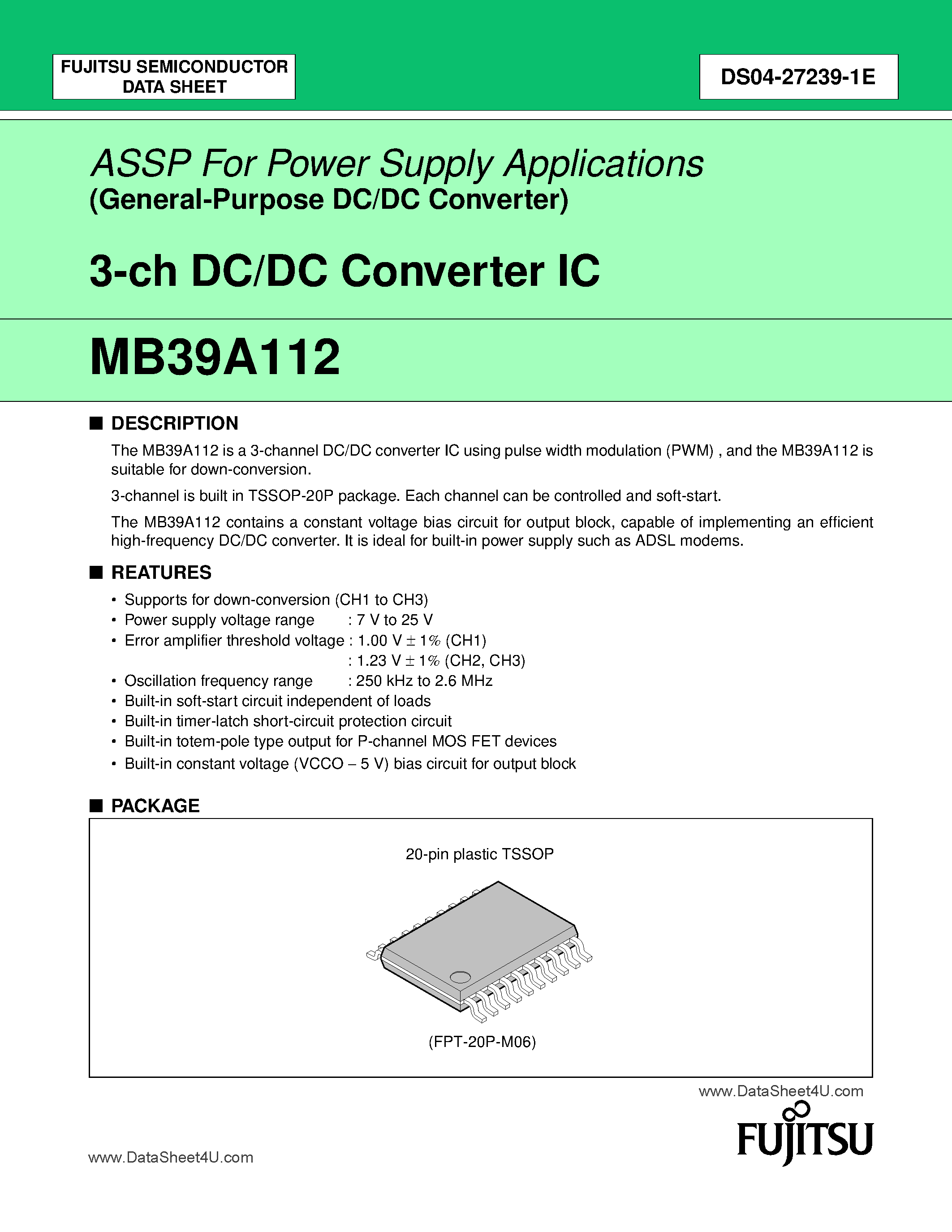 Datasheet MB39A112 - 3-Channel DC/DC Converter IC page 1