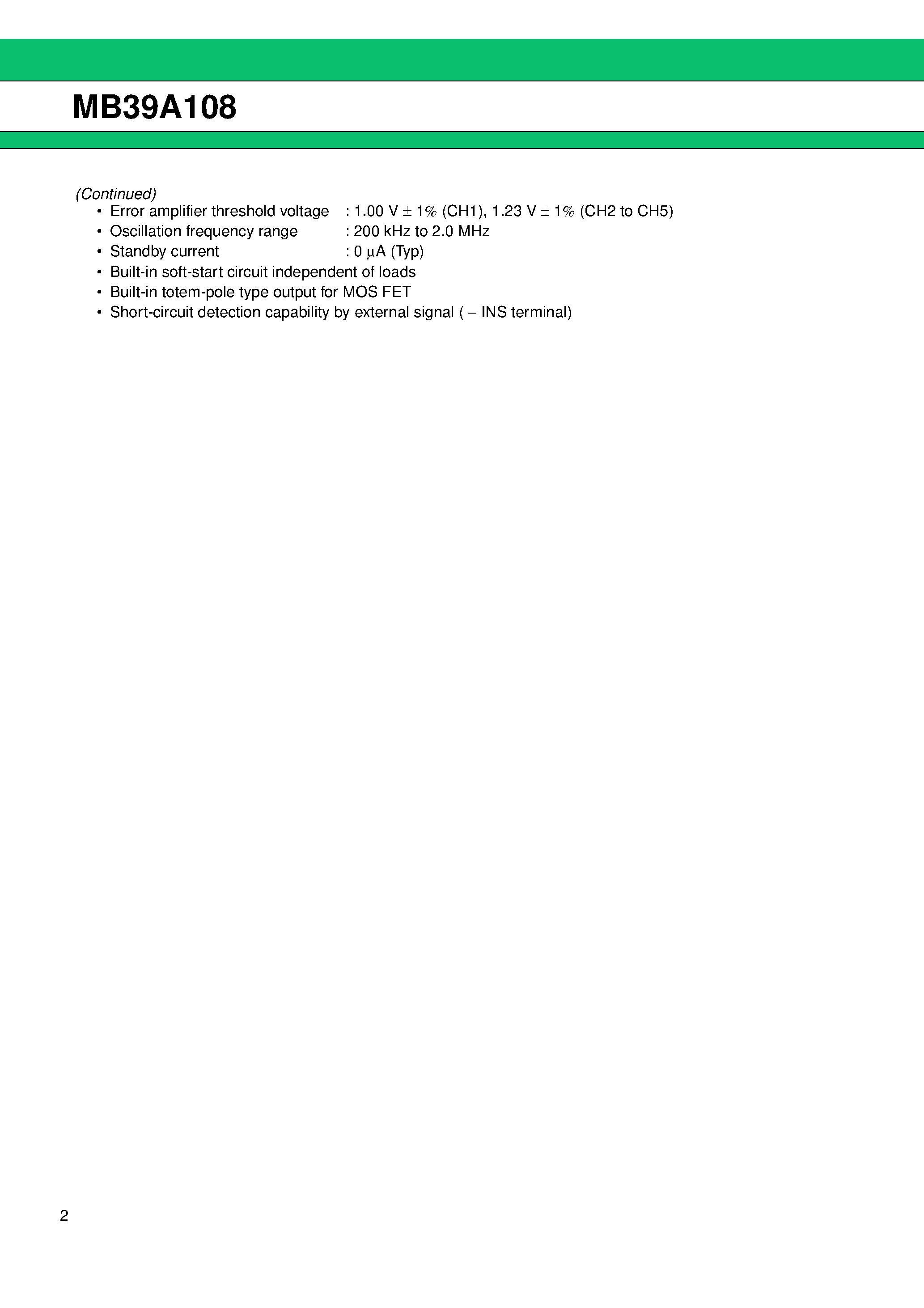 Datasheet MB39A108 - 5-Channel DC/DC Converter IC page 2