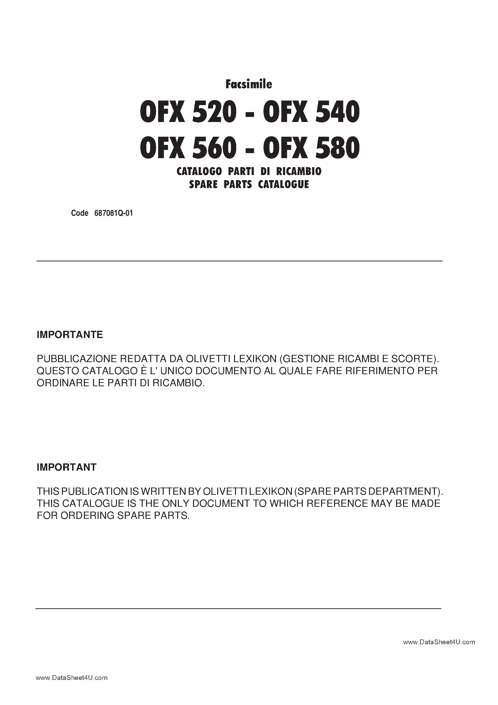 Datasheet OFX520 - (OFX520 - OFX580) Catalogo Parti page 1