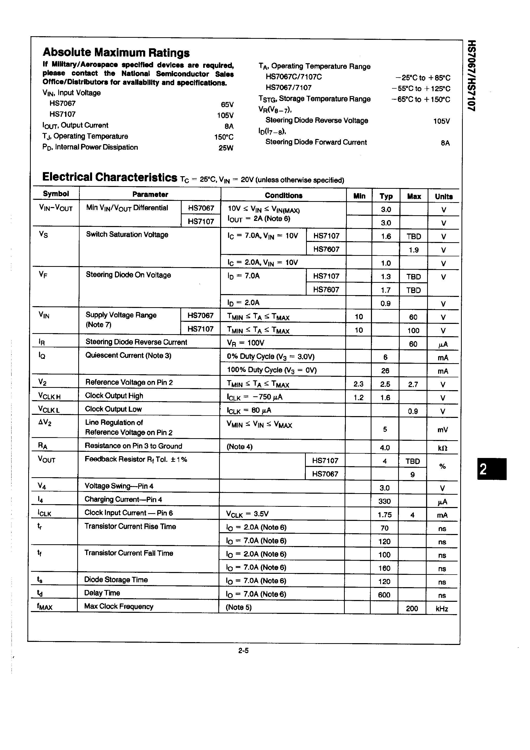 Datasheet HS7067 page 2 Datasheet HS7067 - (HS7107 / HS7067) 7 AMP / MULTIMODE / HIGH EFFICIENCY SWITCHING REGULATOR page 2