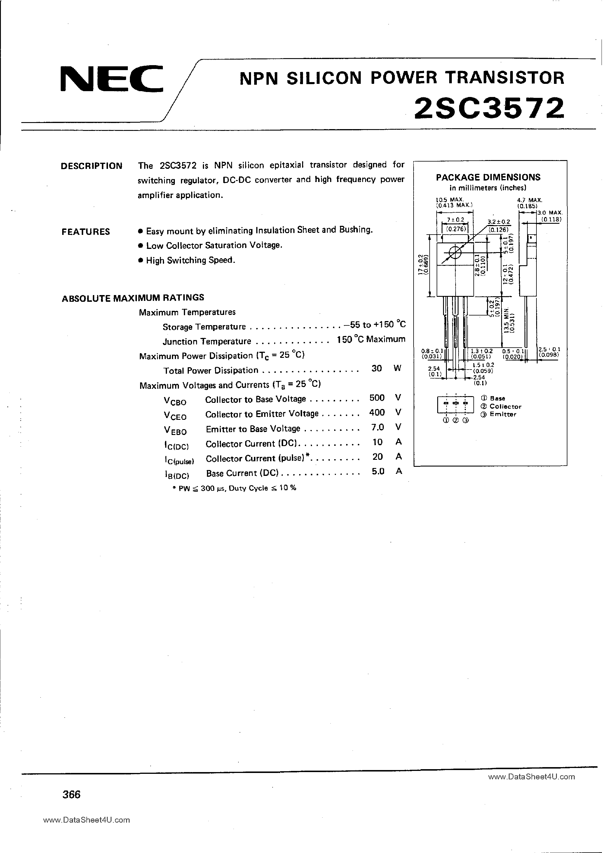 Datasheet 2SC3572 - NPN SILICON POWER TRANSISTOR page 1