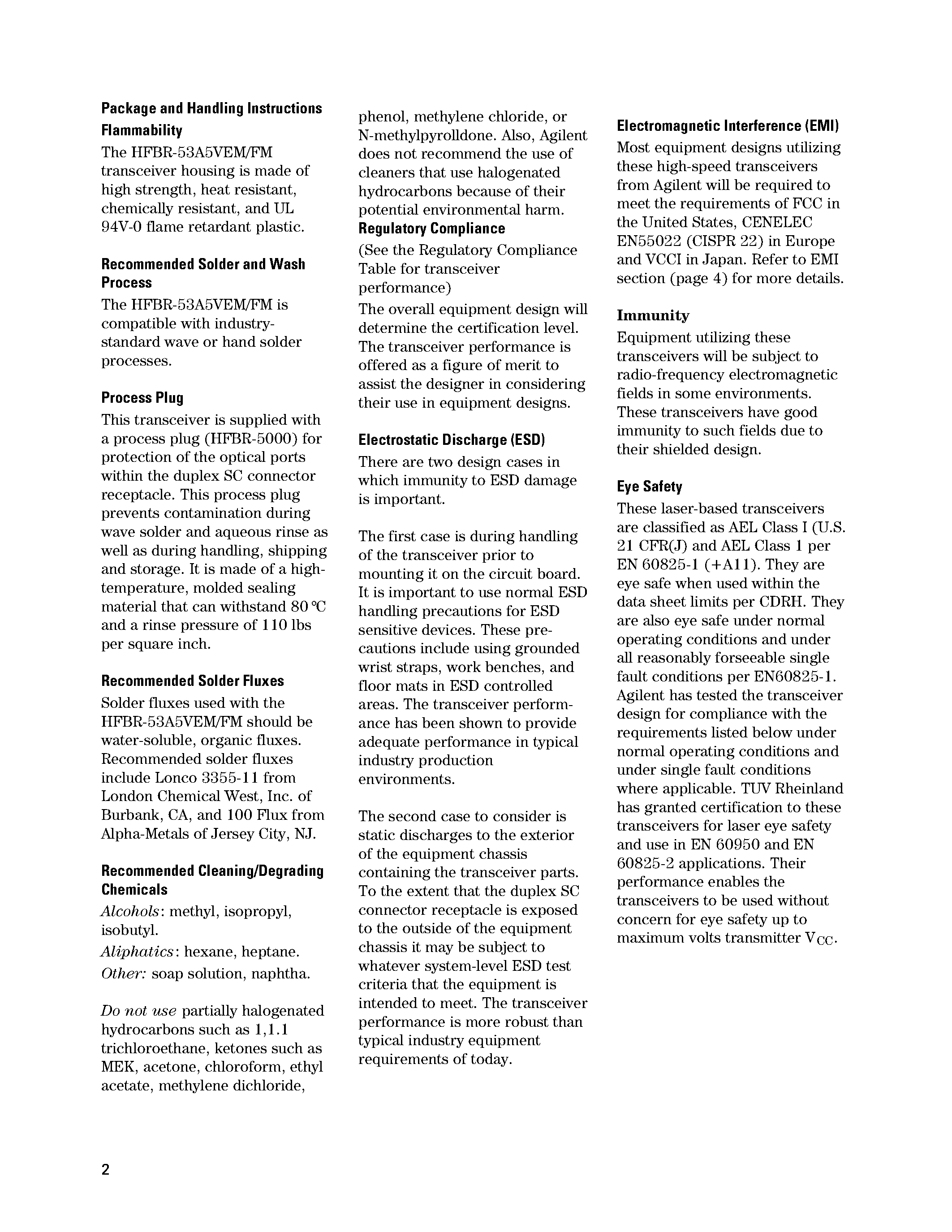 Даташит QFBR-53A5VEM - (QFBR-53A5VEM / QFBR-53A5VFM) 3.3 V 1x9 Fiber Optic Transceivers страница 2