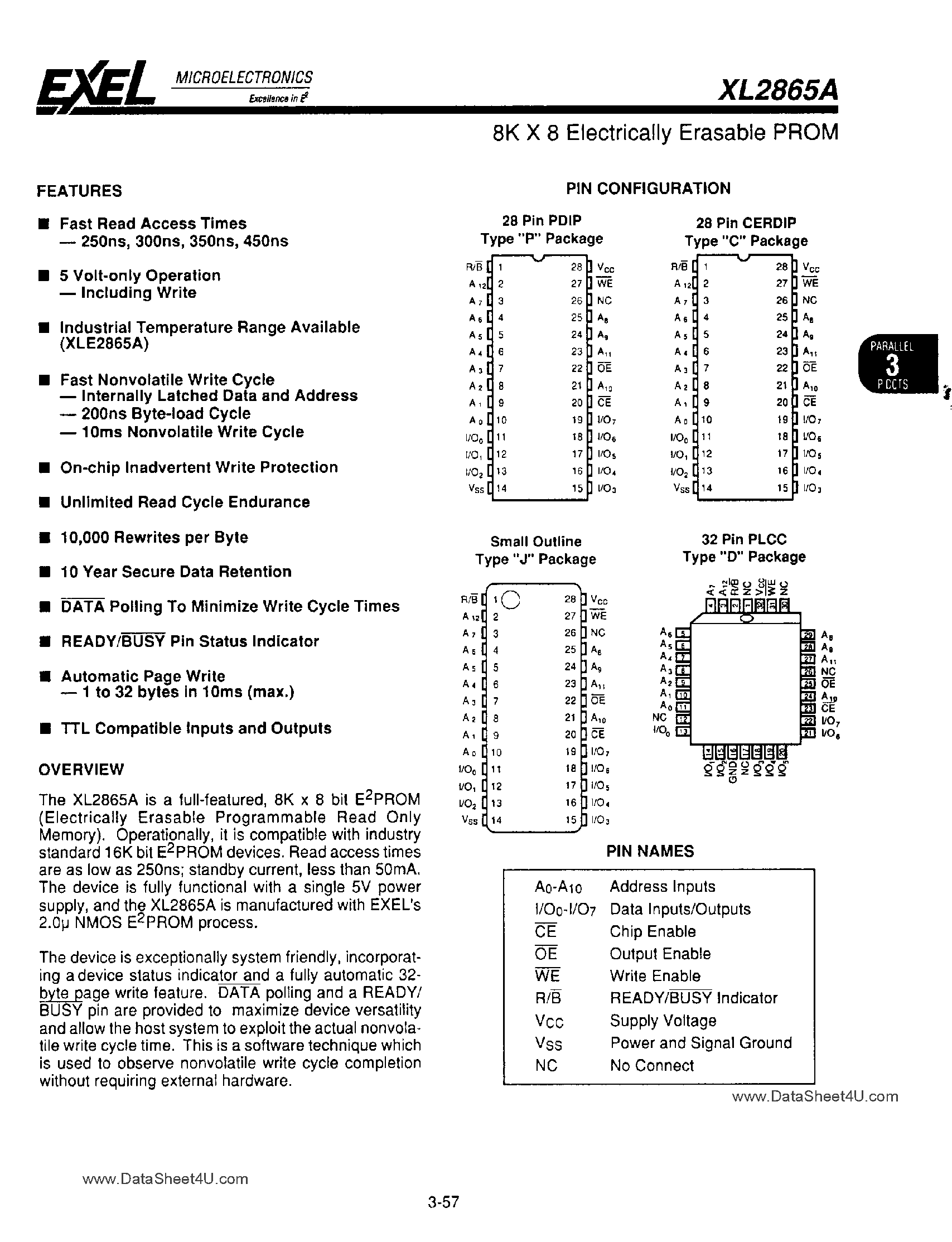 Даташит на микросхему XLS2865A страница 1 Даташит XLS2865A - 8K x 8 Electrically EPROM страница 1