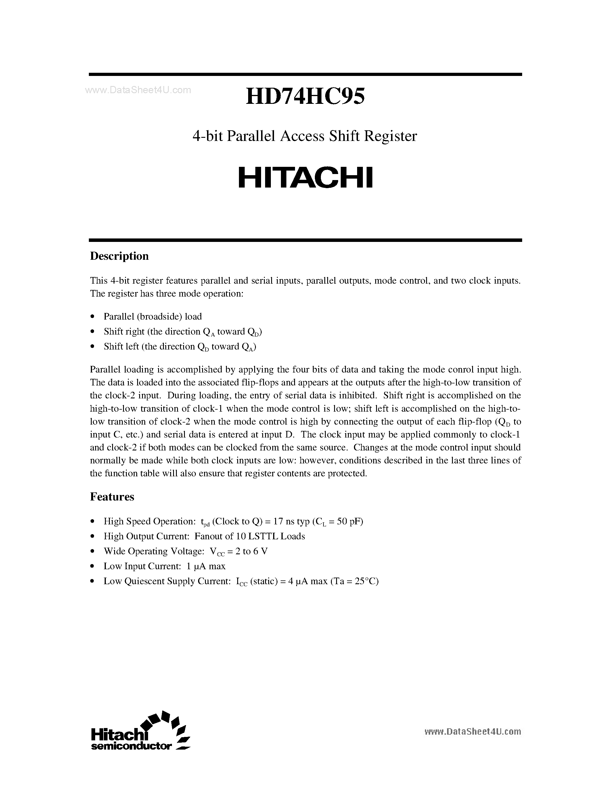 Даташит 74HC95 - Search -----> HD74HC95 страница 1