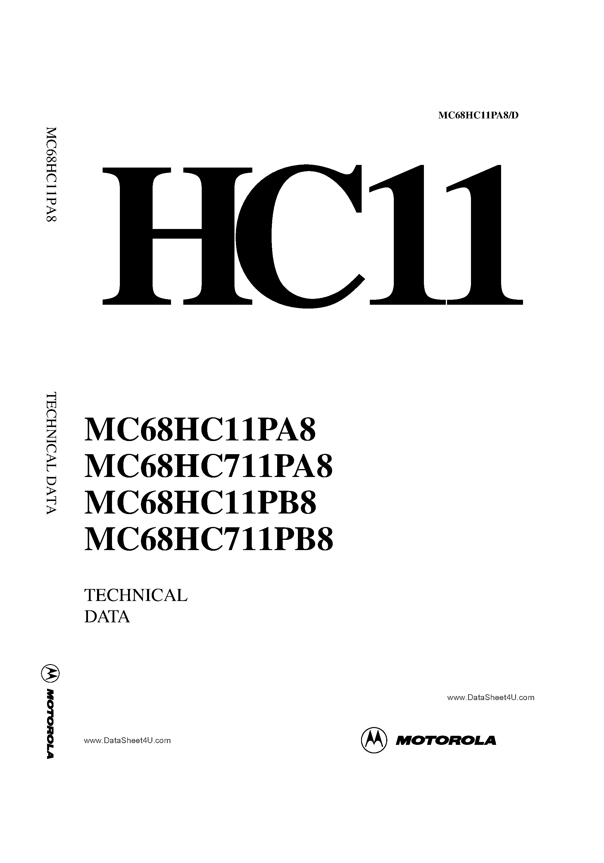 Datasheet MC68HC11PA8 page 1 Datasheet MC68HC11PA8 - (MC68HCx11Px8) Microcontroller page 1