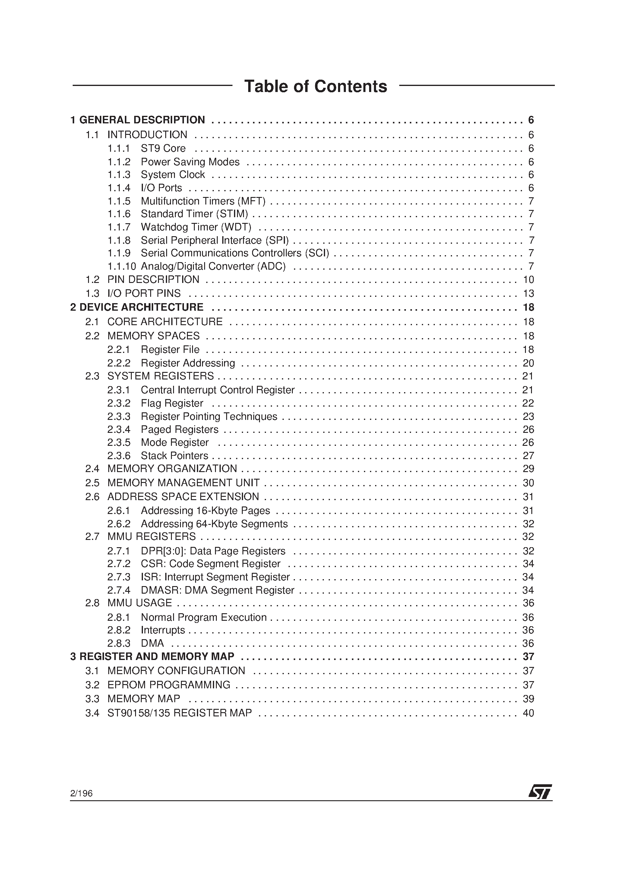 Datasheet ST90135 - (ST90135 / ST90158) Microcontroller page 2