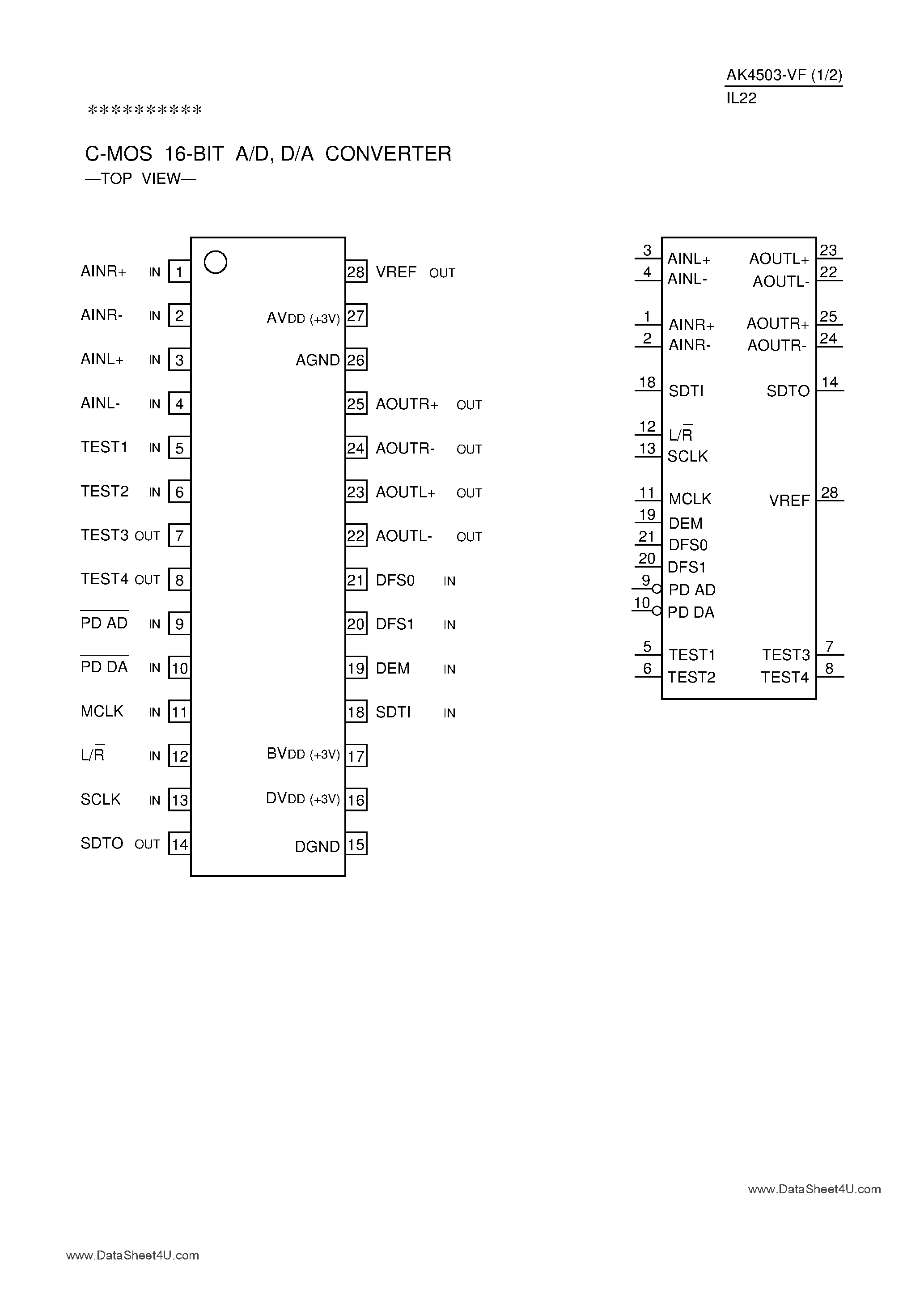 Datasheet AK4503-VF - CMOS 16-Bit A/D & D/A Converter page 1