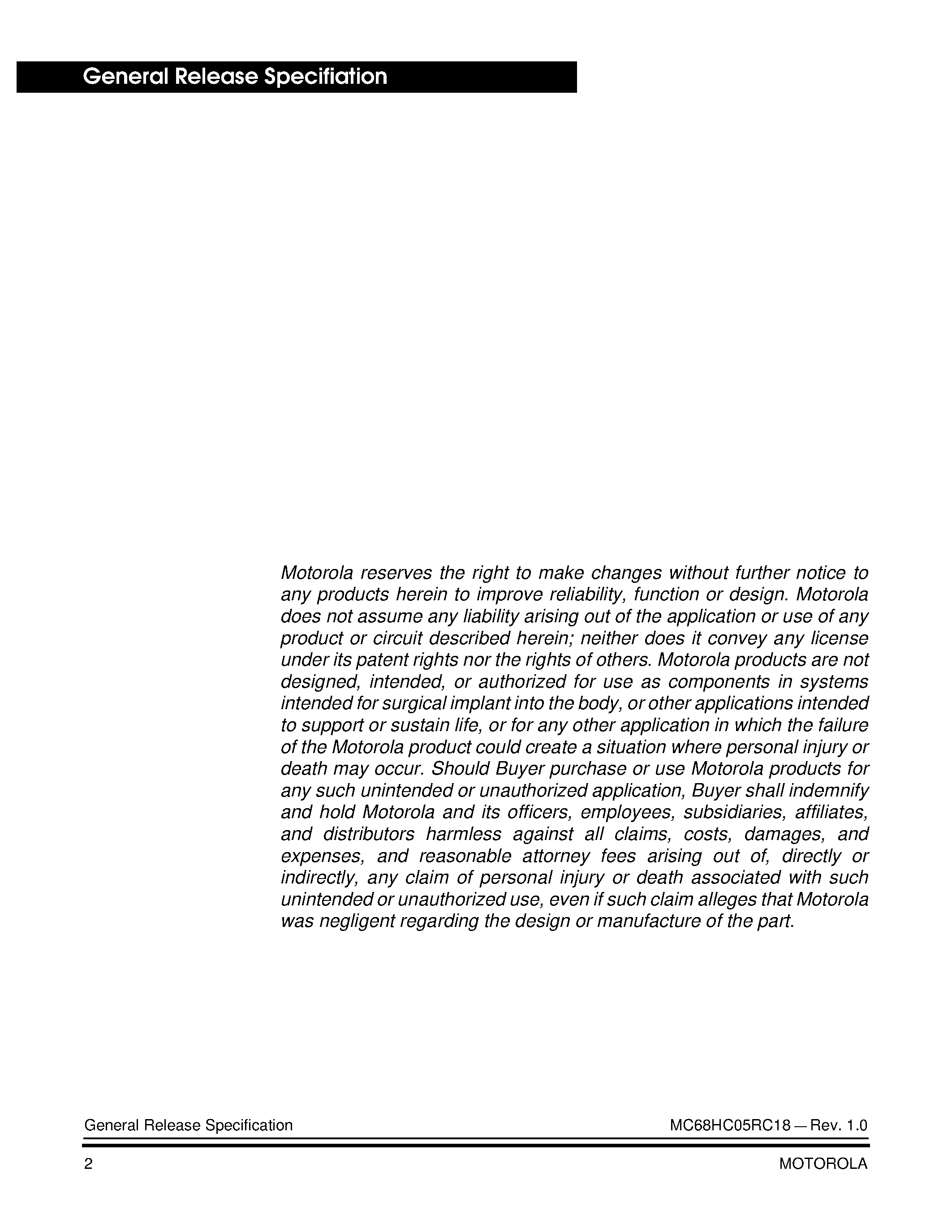 Datasheet MC68HC05RC18 - (MC68HC05RC9 / MC68HC05RC18) Microcontroller page 2