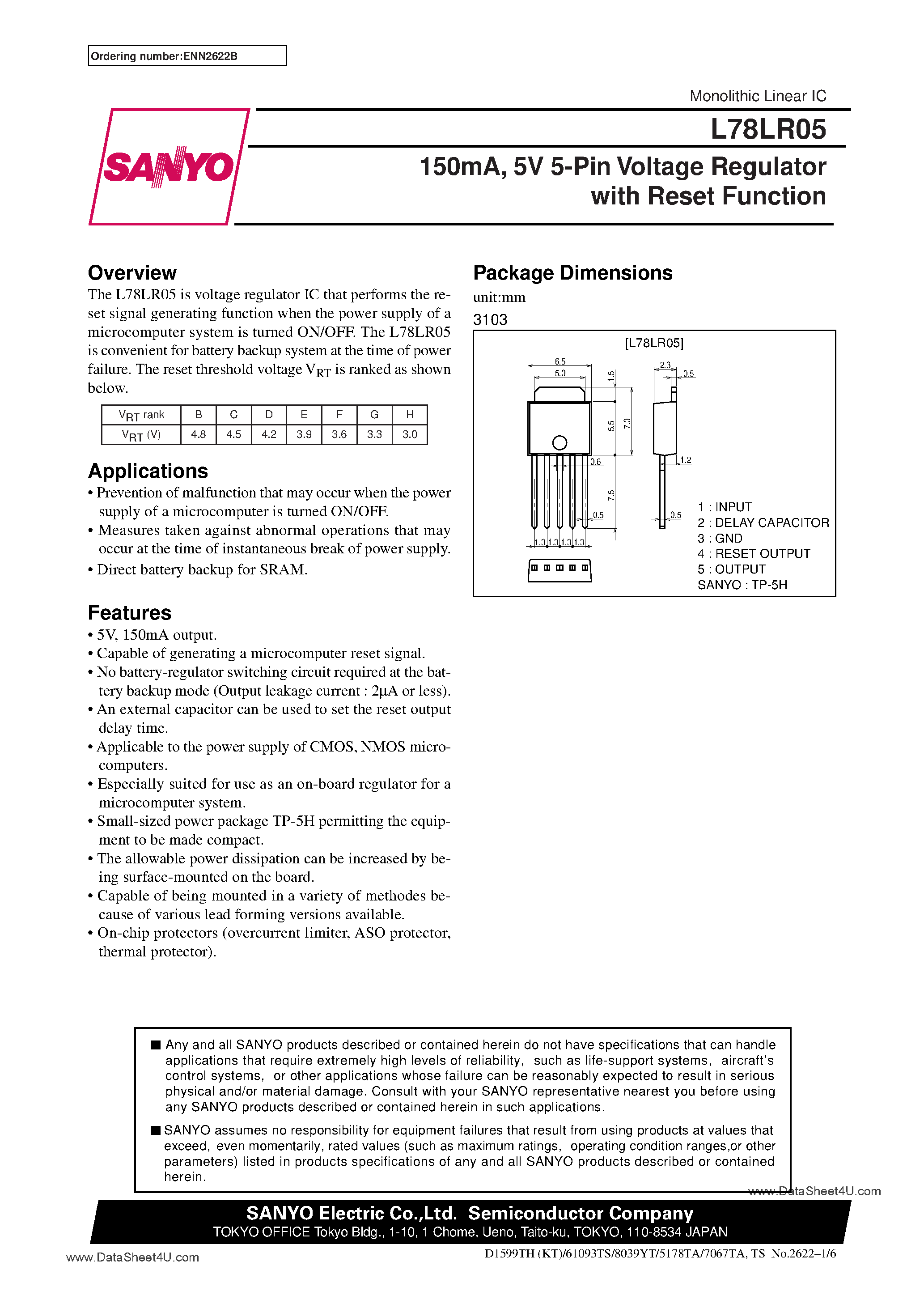 Даташит L78LR05D - 5V 5-Pin Voltage Regulator страница 1