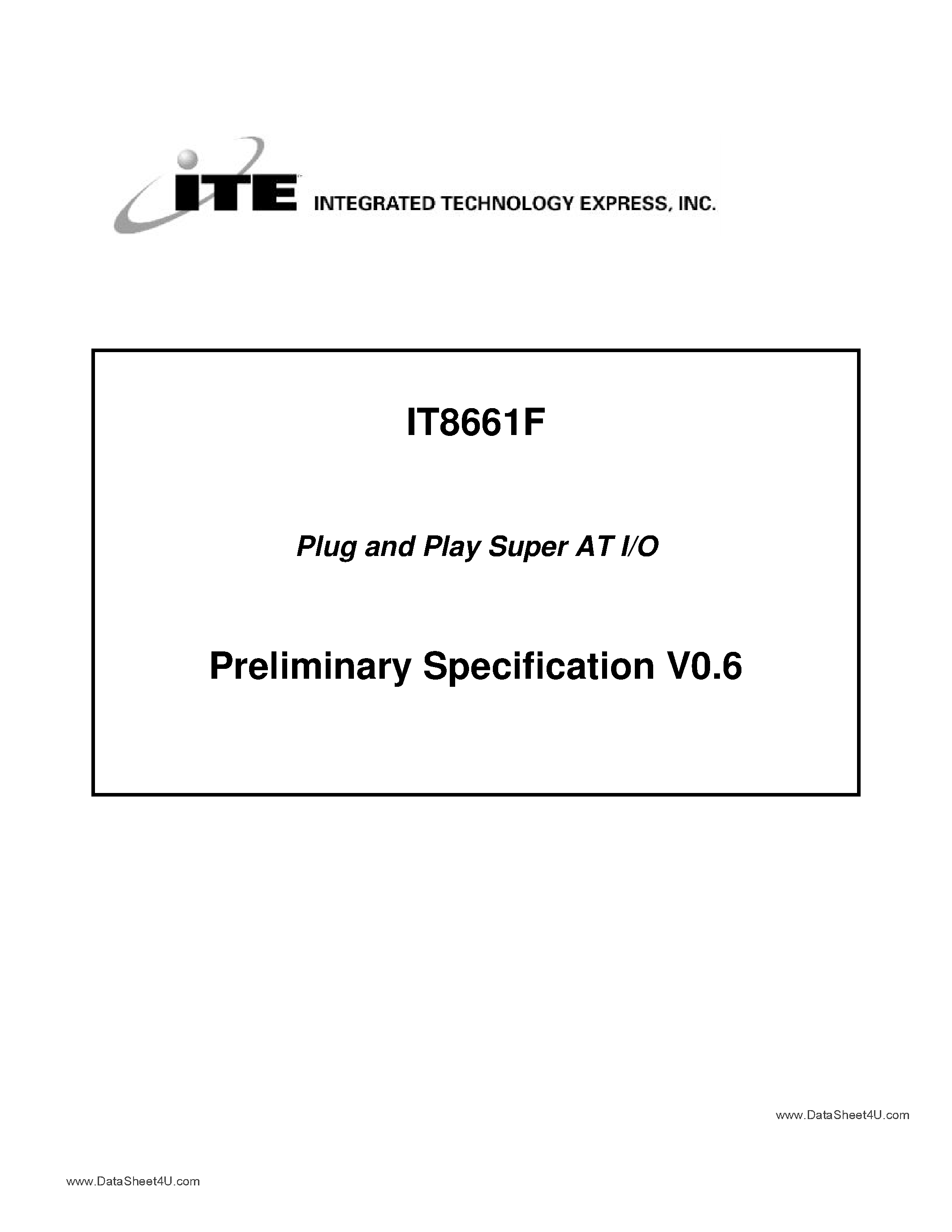 Datasheet IT8661F - Plug and Play Super AT I/O page 1