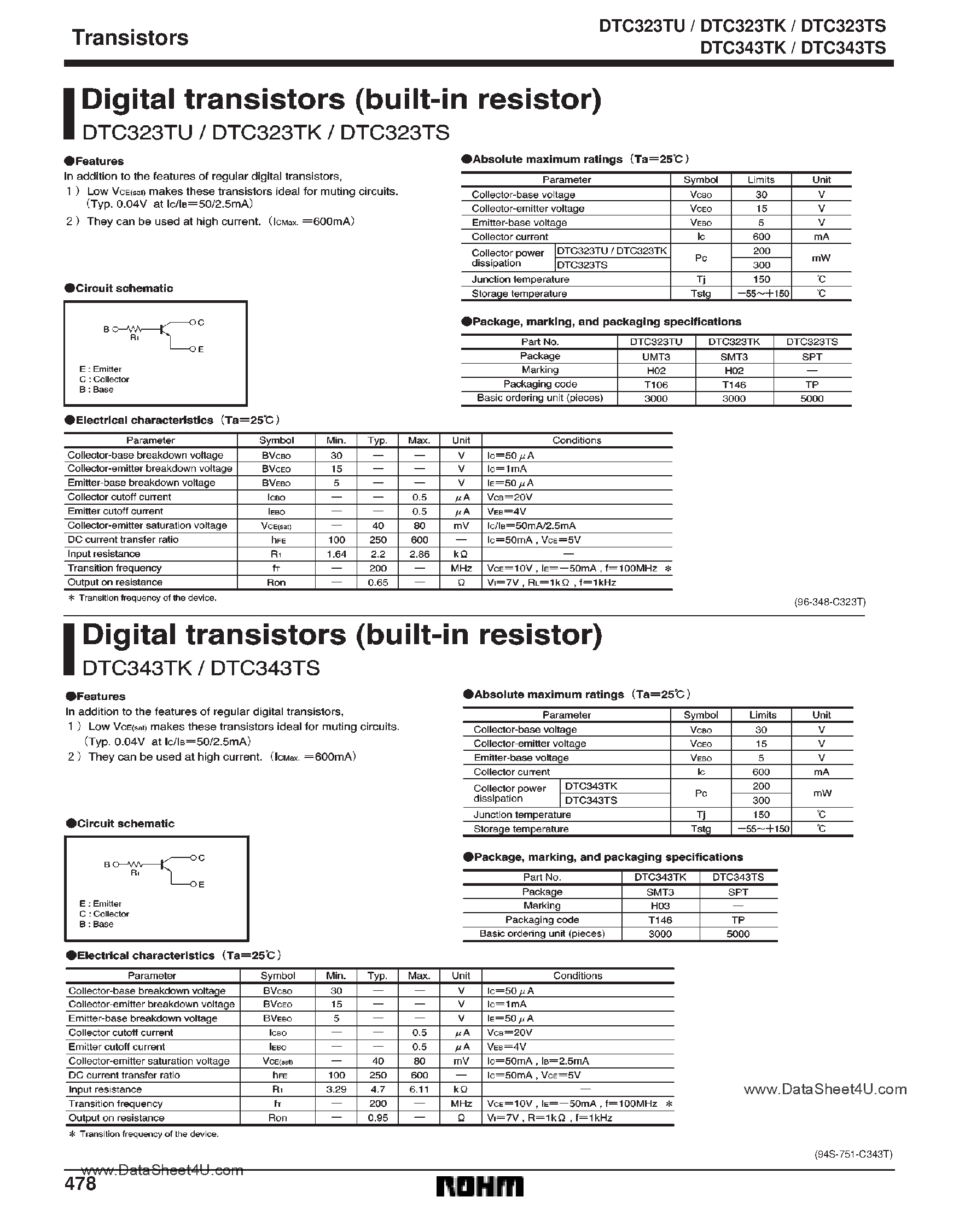 Даташит DTC342Tx - (DTC323Tx / DTC343Tx) Digital transistors страница 1