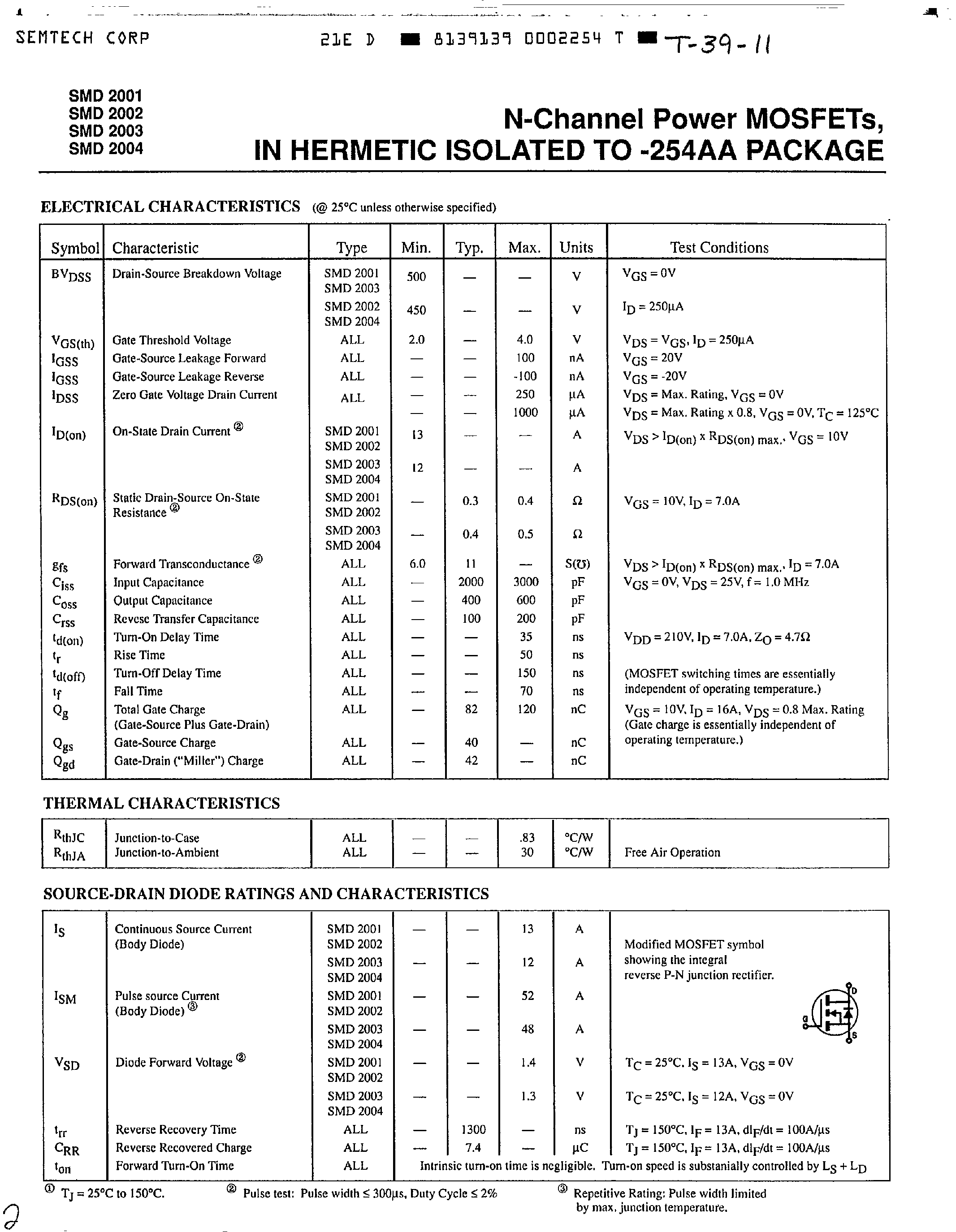 Datasheet SMD2001 page 2 Datasheet SMD2001 - (SMD2001 - SMD2004) N-Channel Power MOSFET page 2