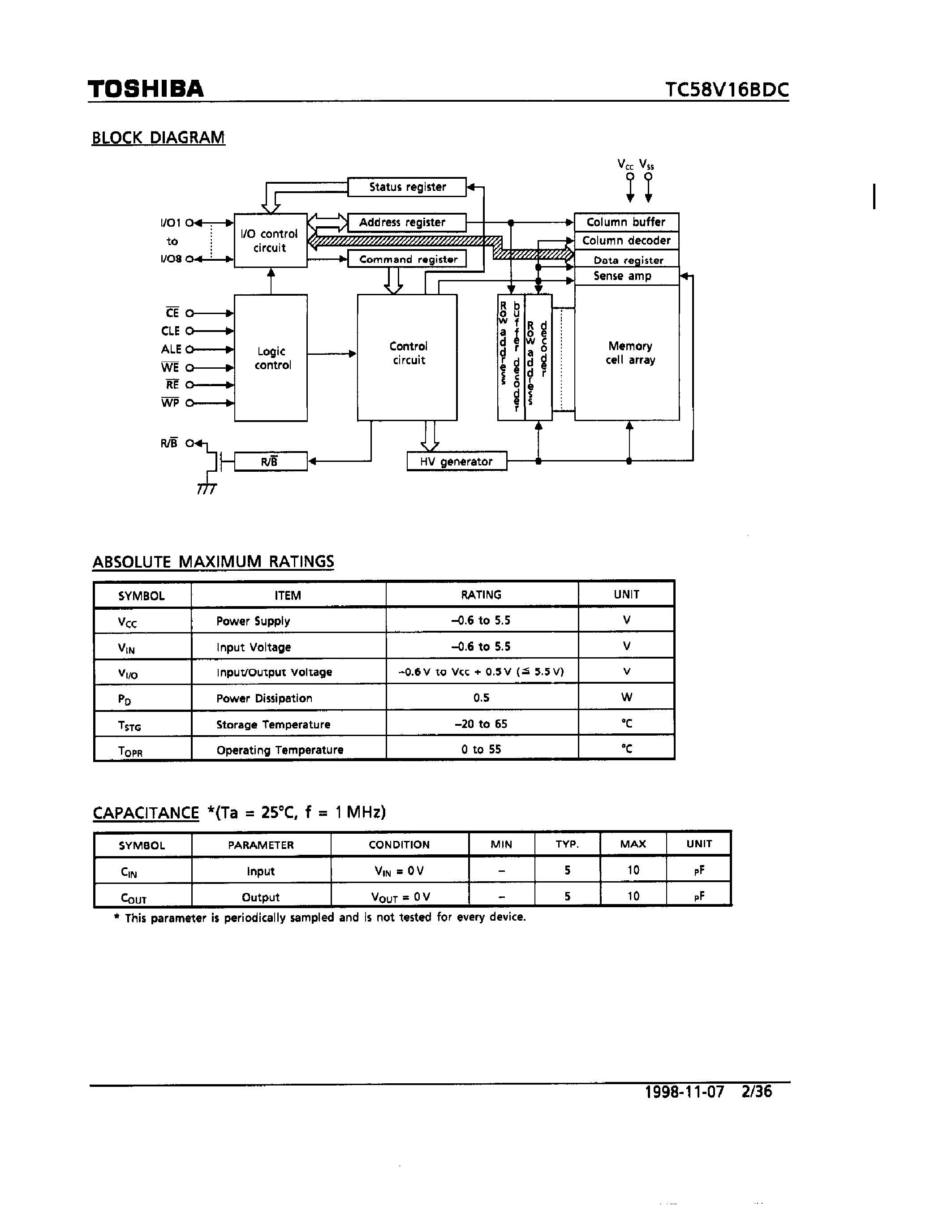 Даташит TC58V16BDC - 16M-Bit CMOS NAND EPROM страница 2