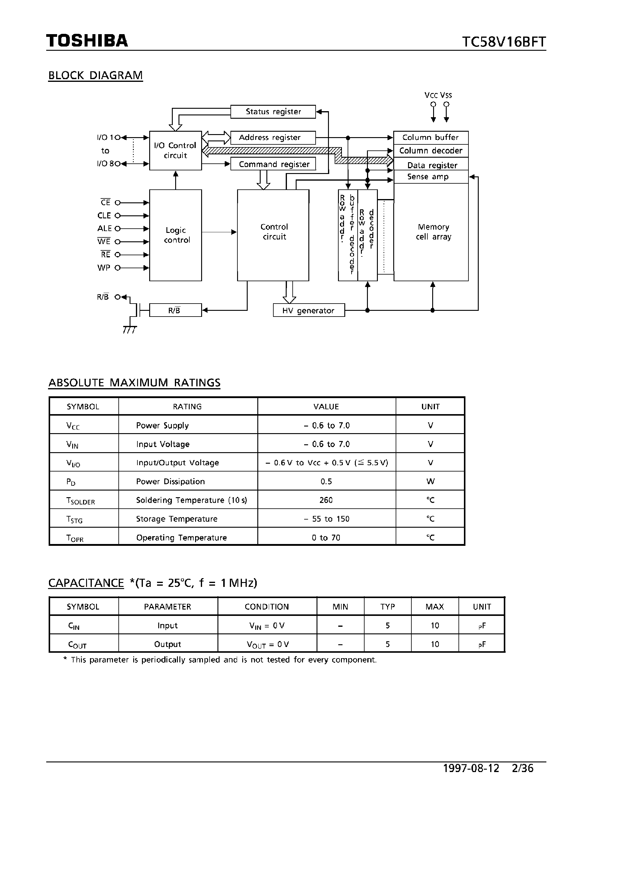Datasheet TC58V16BFT page 2 Datasheet TC58V16BFT - 16M-Bit CMOS NAND Flash EPROM page 2