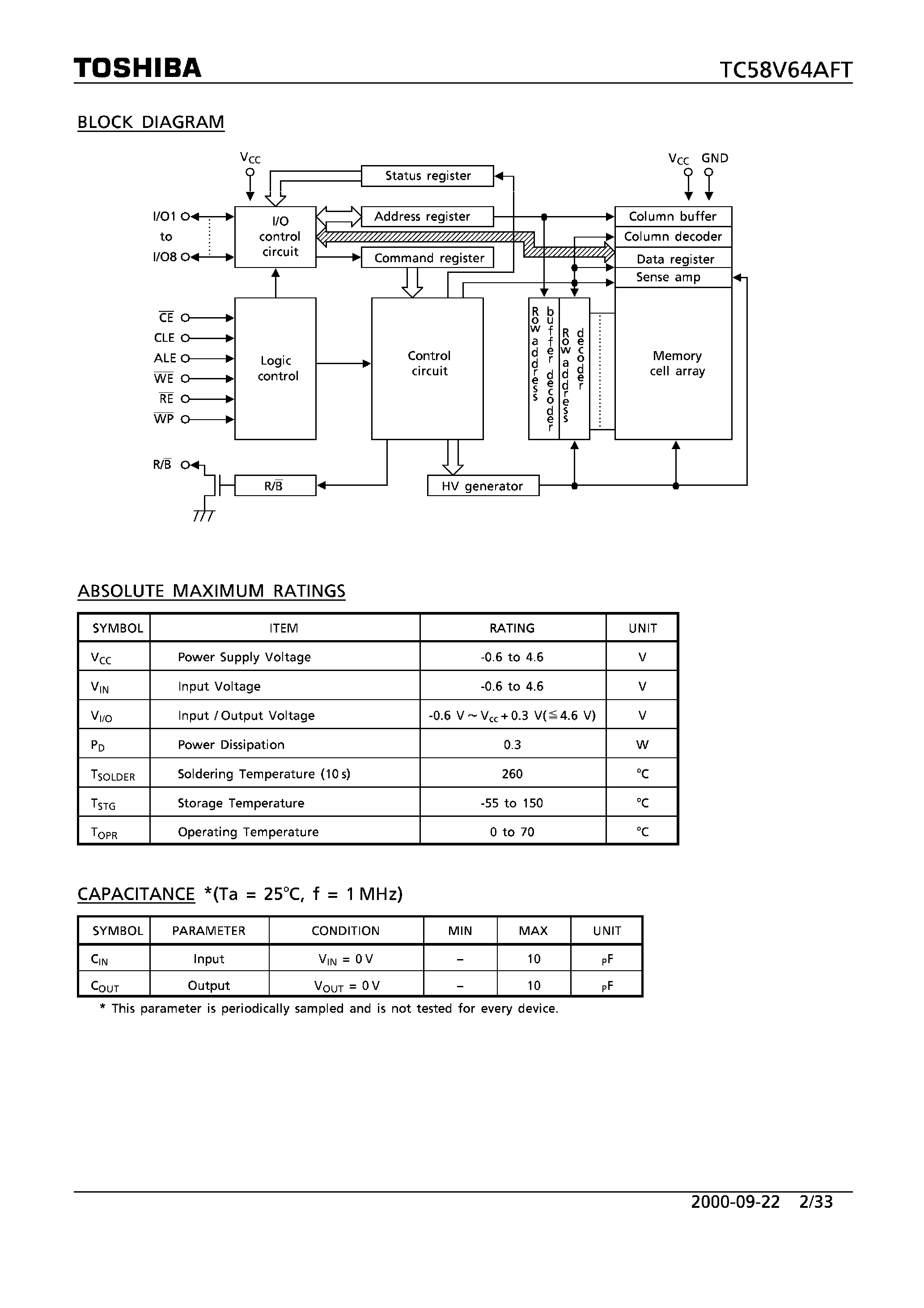 Даташит TC58V64AFT - 64M-Bit CMOS NAND EPROM страница 2
