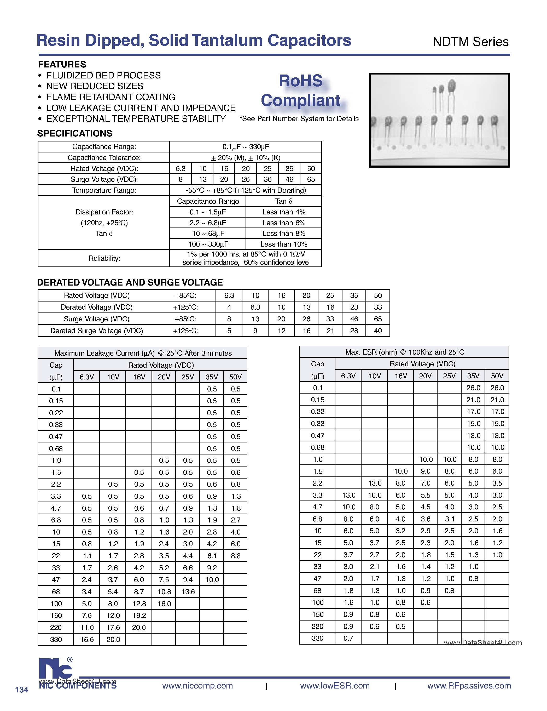 Datasheet NDTM - (NDTM Series) Resin Dipped / Solid Tantalum Capacitors page 1