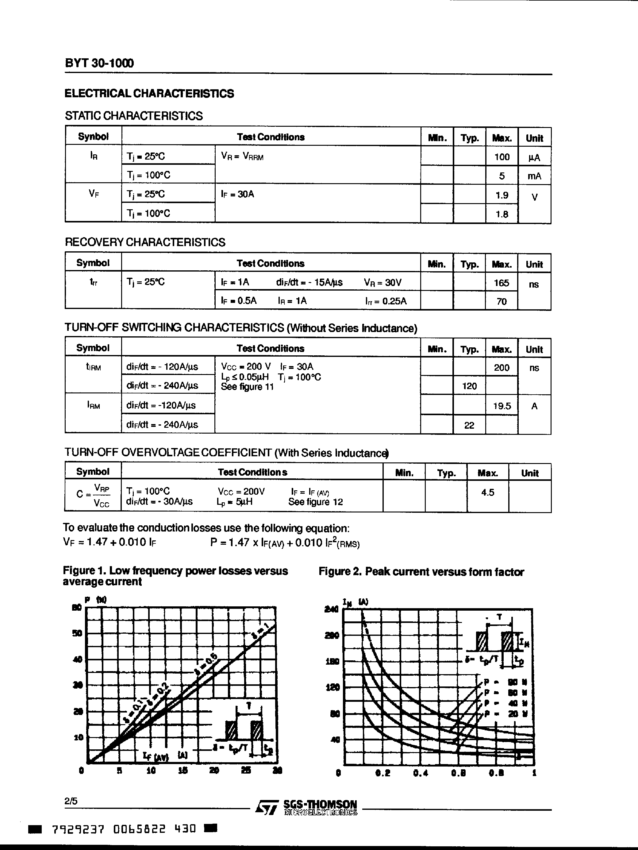 Datasheet BYT30-1000 page 2 Datasheet BYT30-1000 - Fast Recovery Rectifier Diode page 2