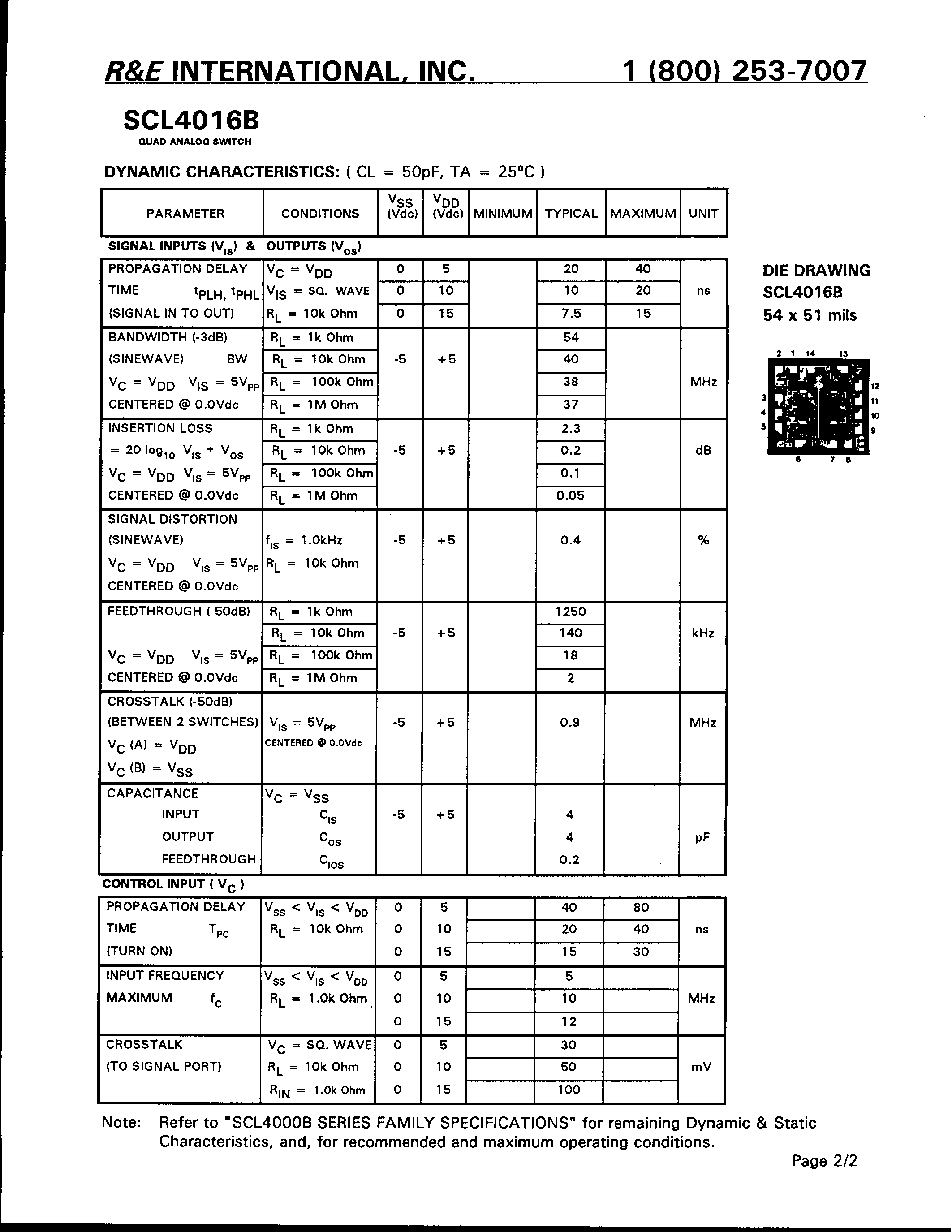 Datasheet SCL4016B page 2 Datasheet SCL4016B - Quad Bilateral Digital or Analog Switch page 2