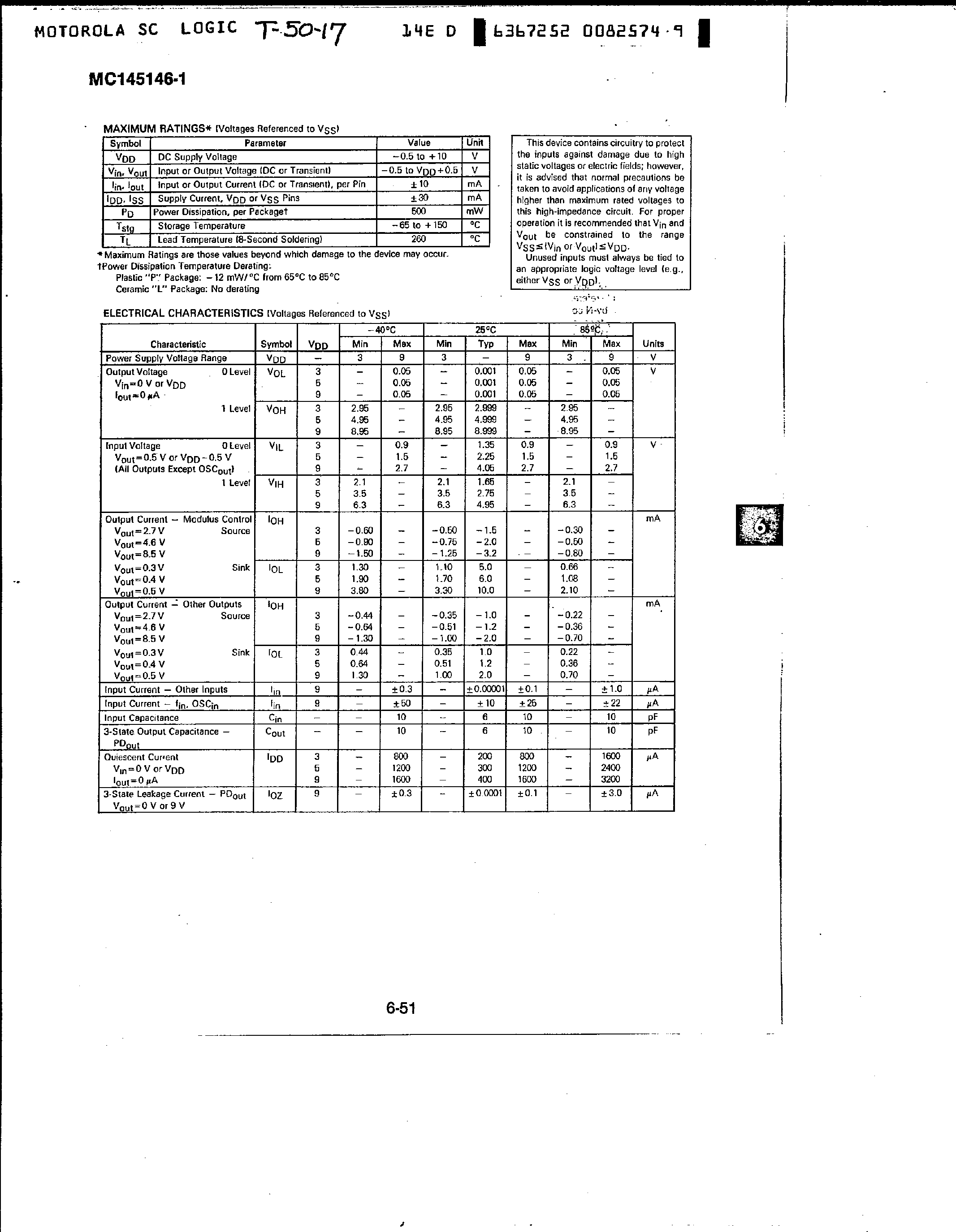 Datasheet MC145146-1 - 4-Bit Data Bus Input PLL Frequency Synthesizer page 2