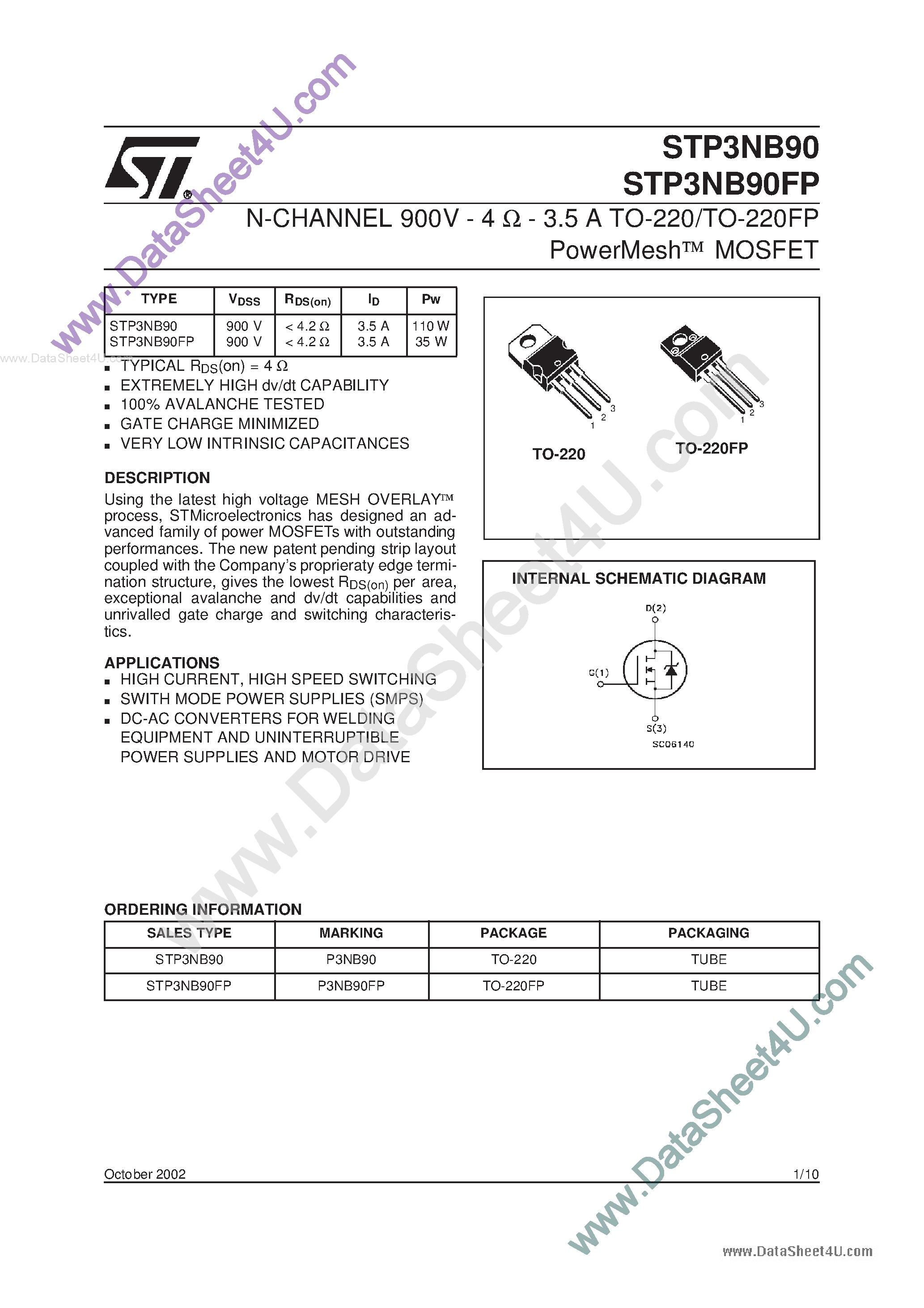 Datasheet P3NB90FP page 1 Datasheet P3NB90FP - Search -----> STP3NB90FP page 1
