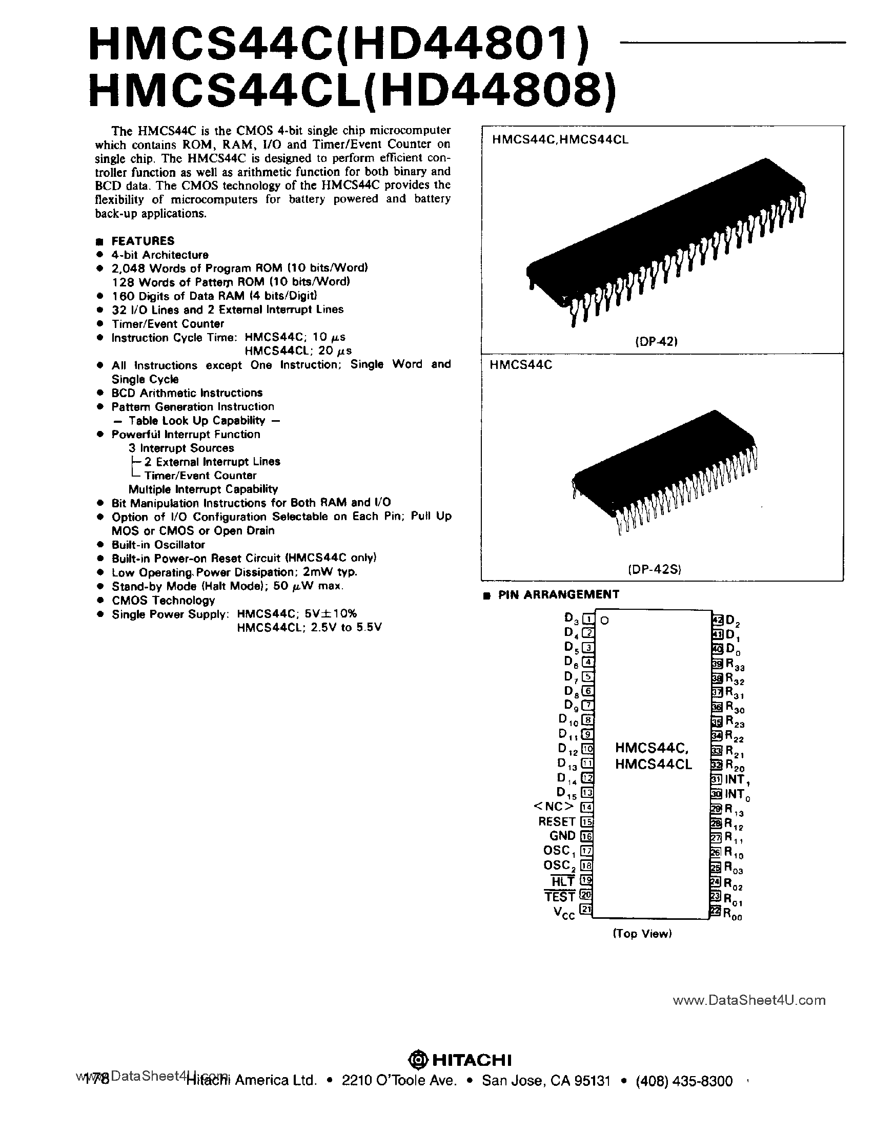 Datasheet HD44801 - (HD44801 / HD44808) 4-Bit Microcomputer page 1