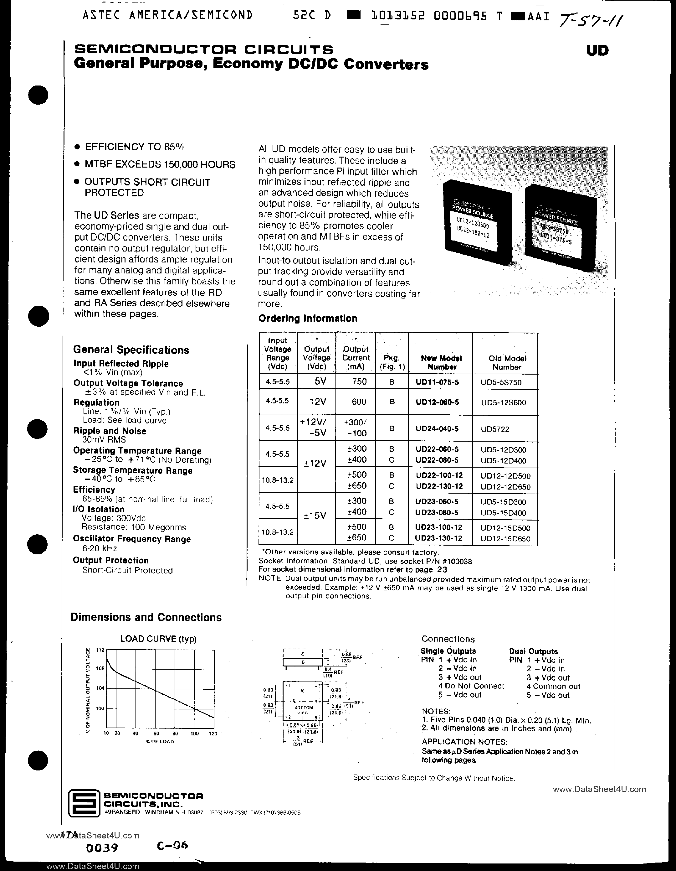 Даташит UD22-060-5 - (UDxx-xxx-x) Economy DC-DC Converters страница 1