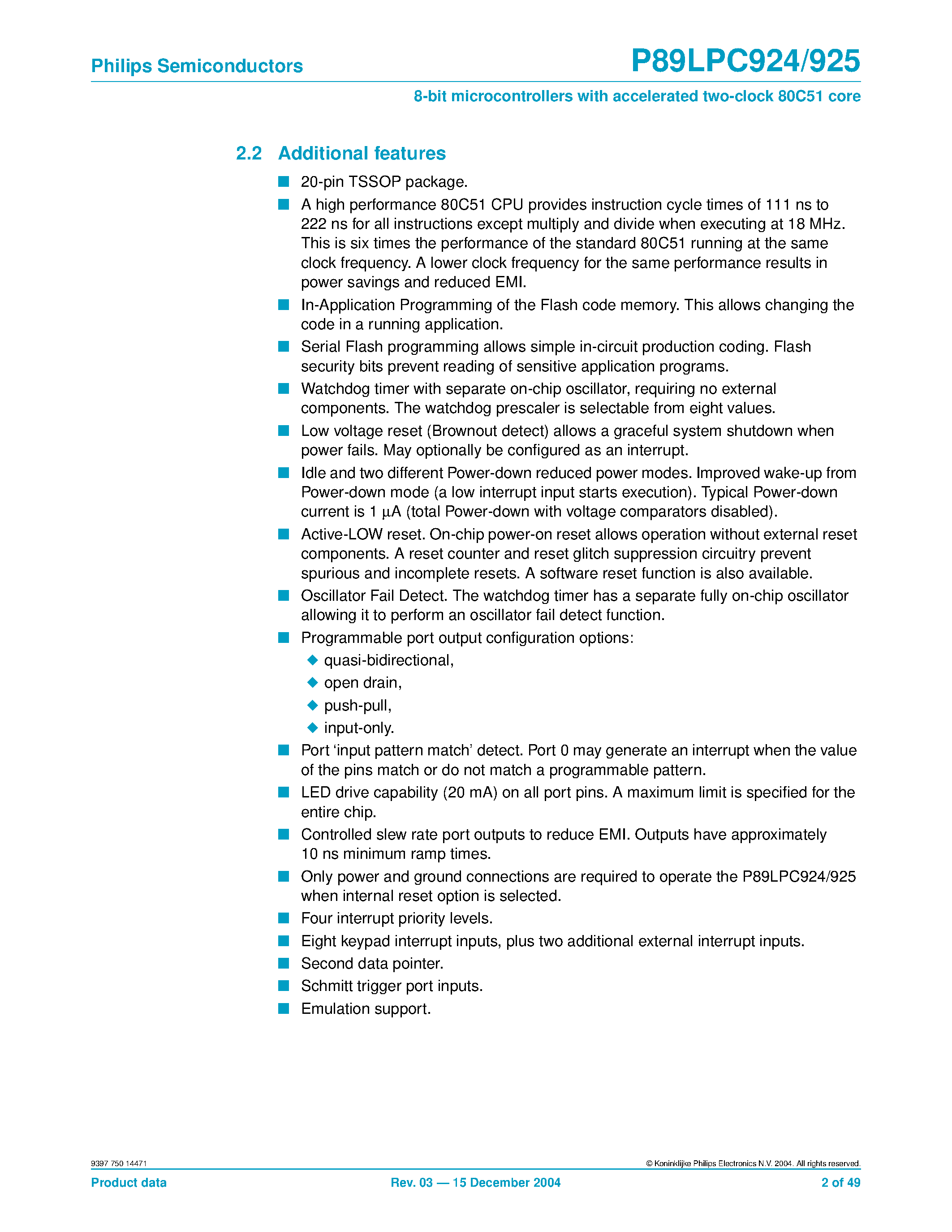 Datasheet P89LPC924 - (P89LPC924 / P89LPC925) 8-bit microcontrollers page 2