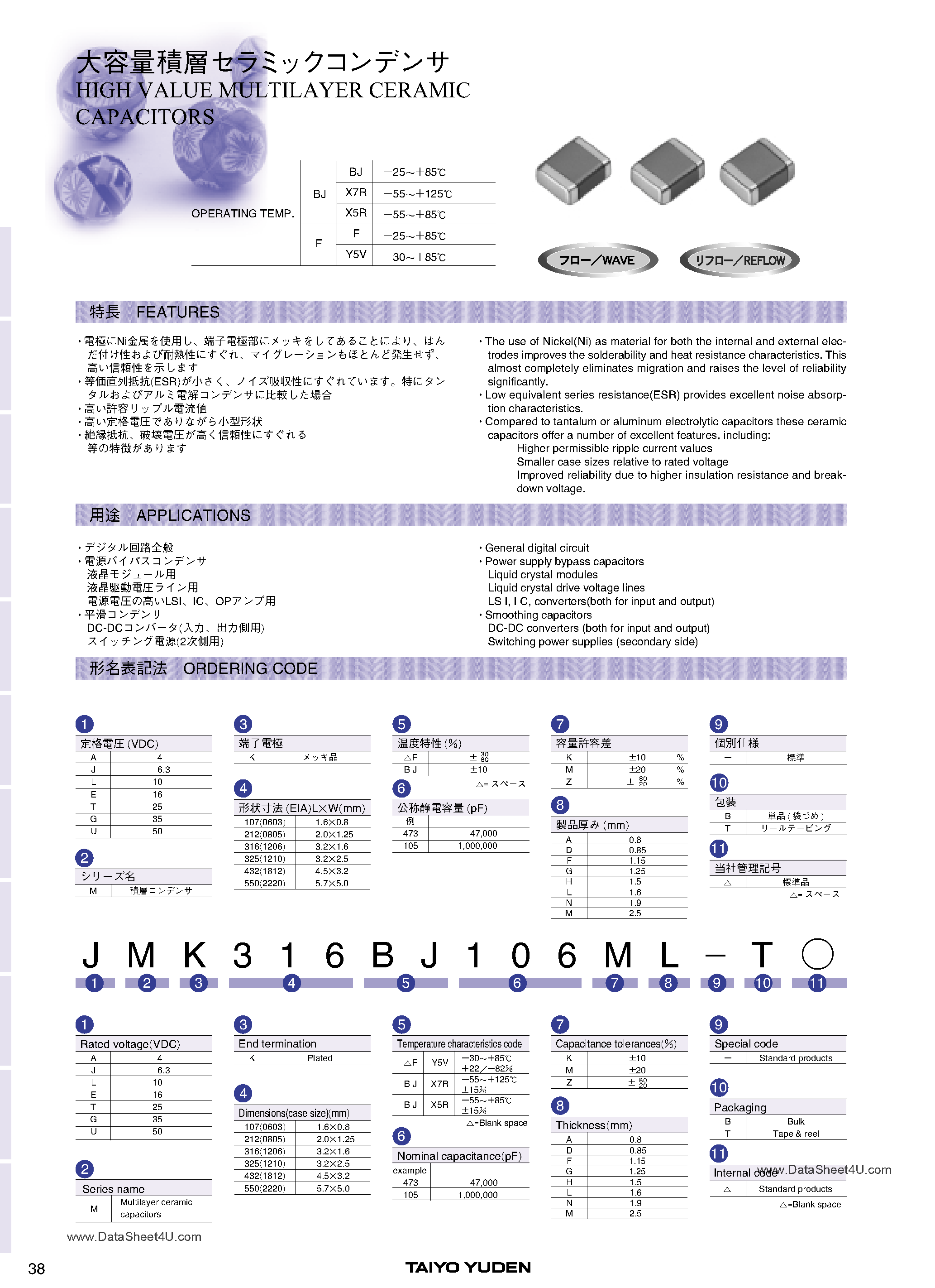 Datasheet LMK107xxxx - (LMKxxxx) High Value Multilayer Ceramic Capacitors page 1