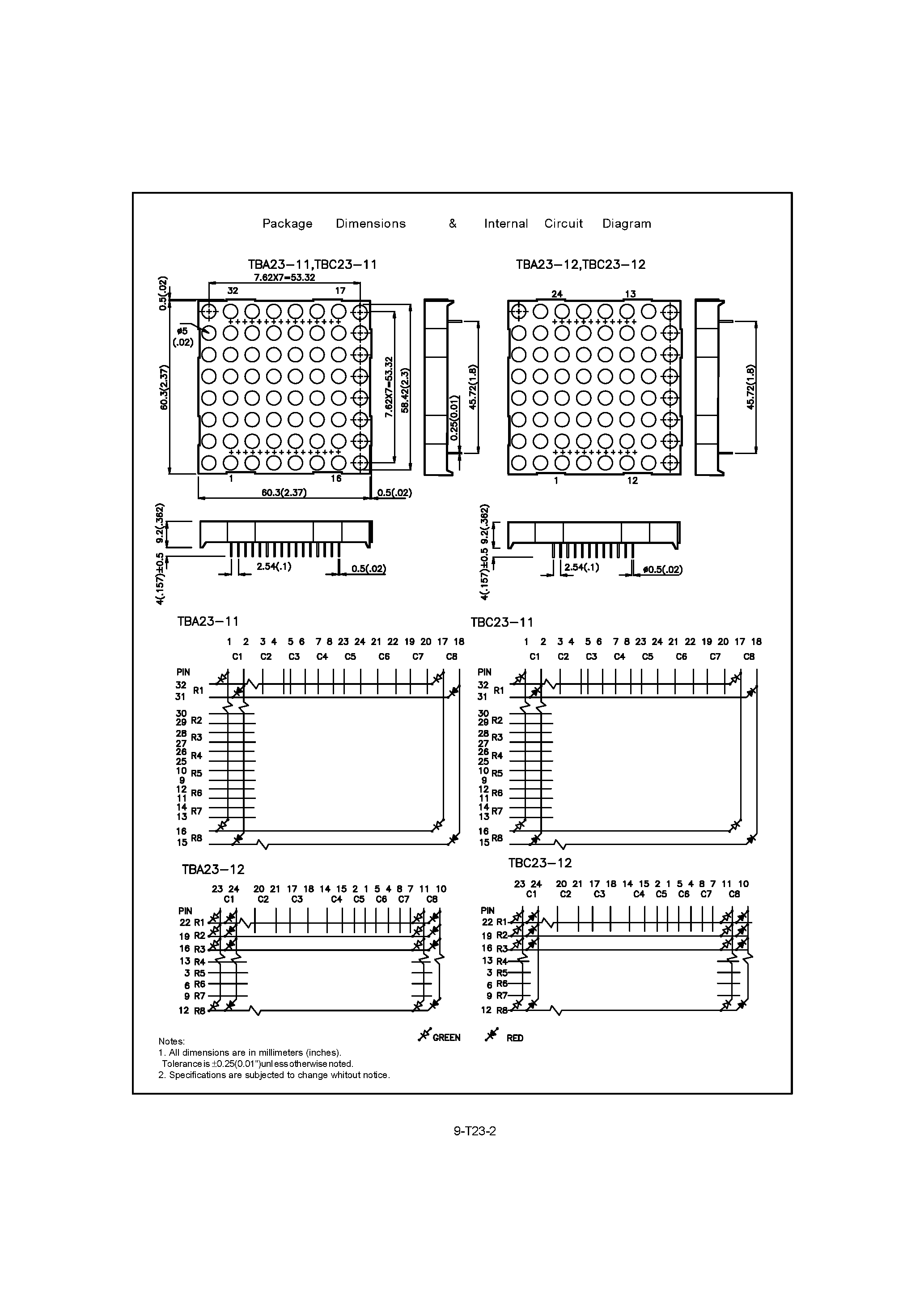 Datasheet TBA23-11HGWA - 60mm (2.3INCH) 8x8 DOT MATRIX DISPLAY page 2