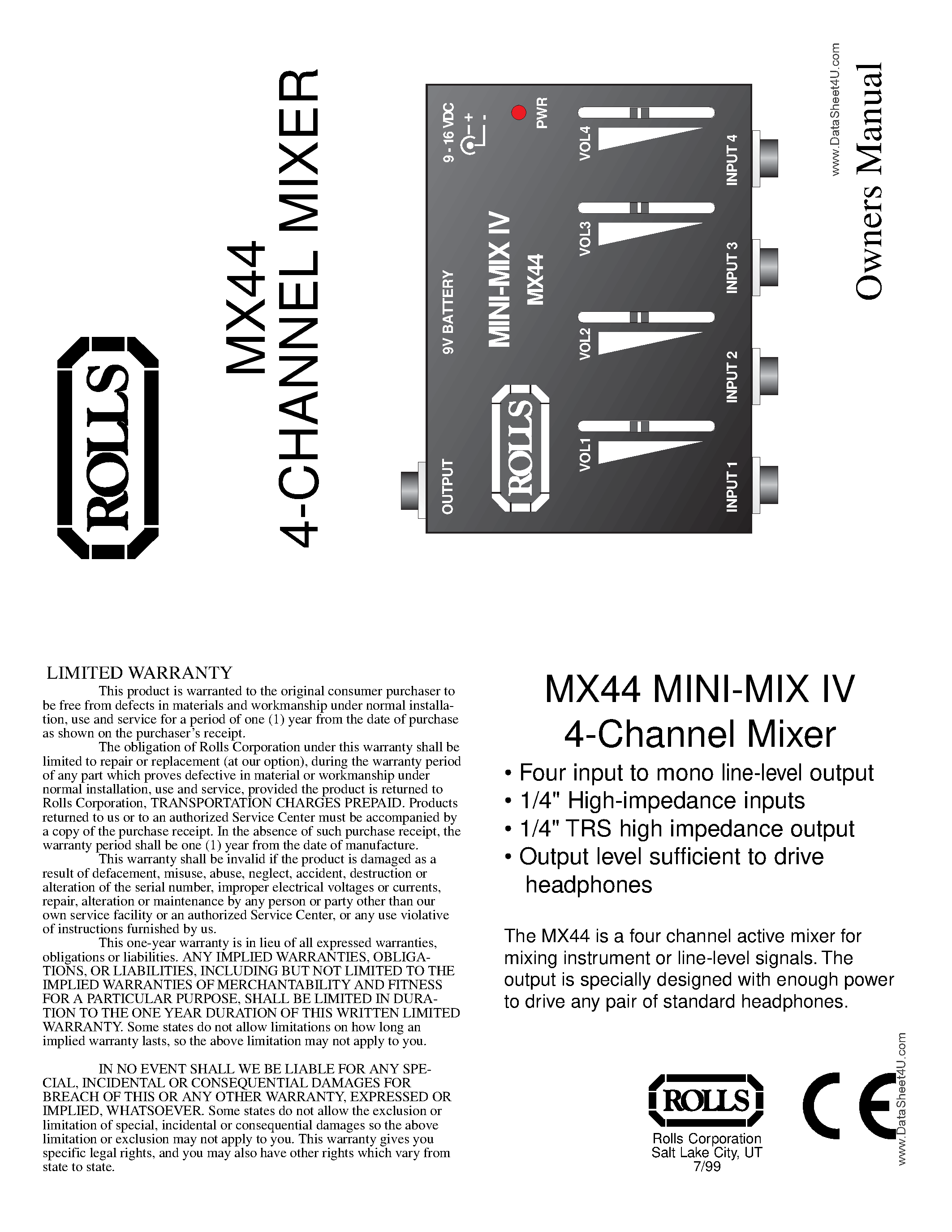 Datasheet MX44 - 4-Channel Mixer page 1