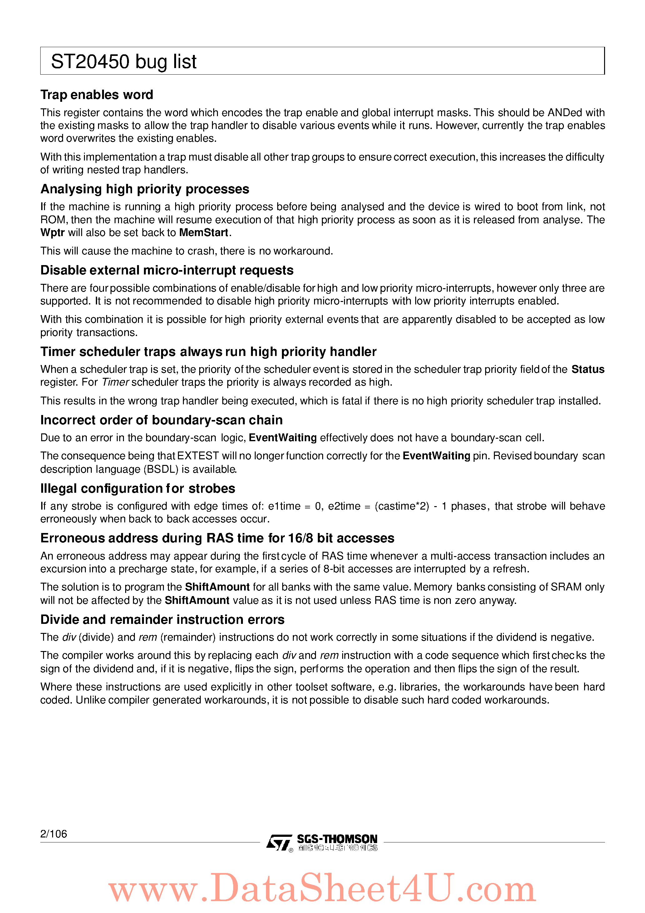 Datasheet ST20450 page 2 Datasheet ST20450 - 32-BIT MICROPROCESSOR page 2
